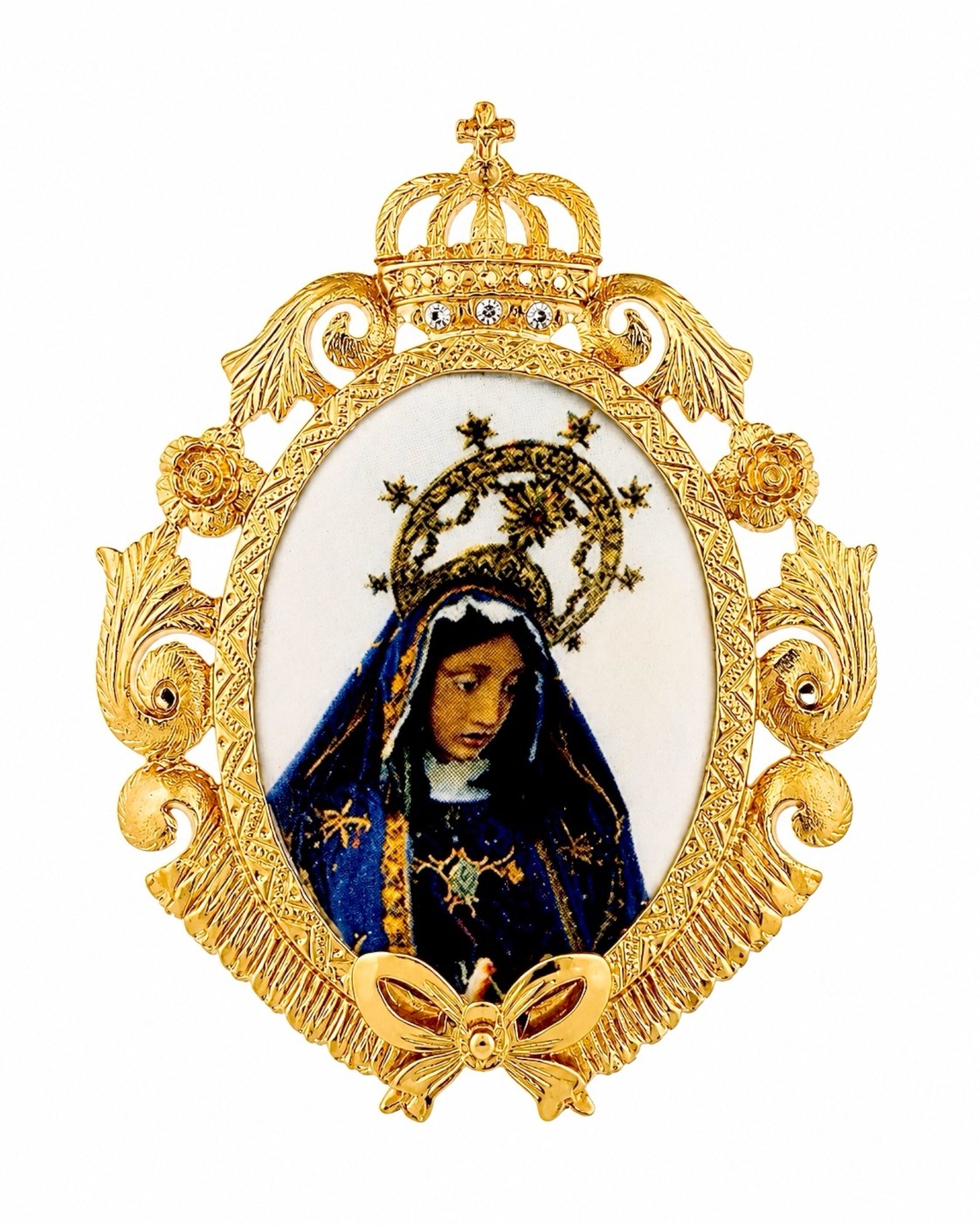 Medalha Nossa Senhora da Agonia em Prata Dourada com Esmalte