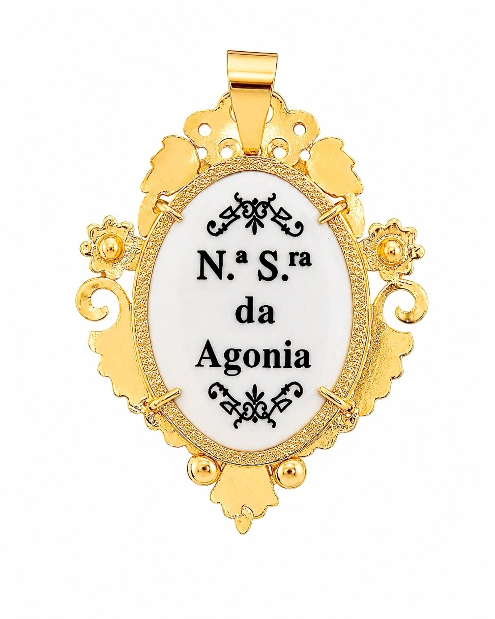 Medalha Nossa Senhora da Agonia em Prata Dourada com Esmalte