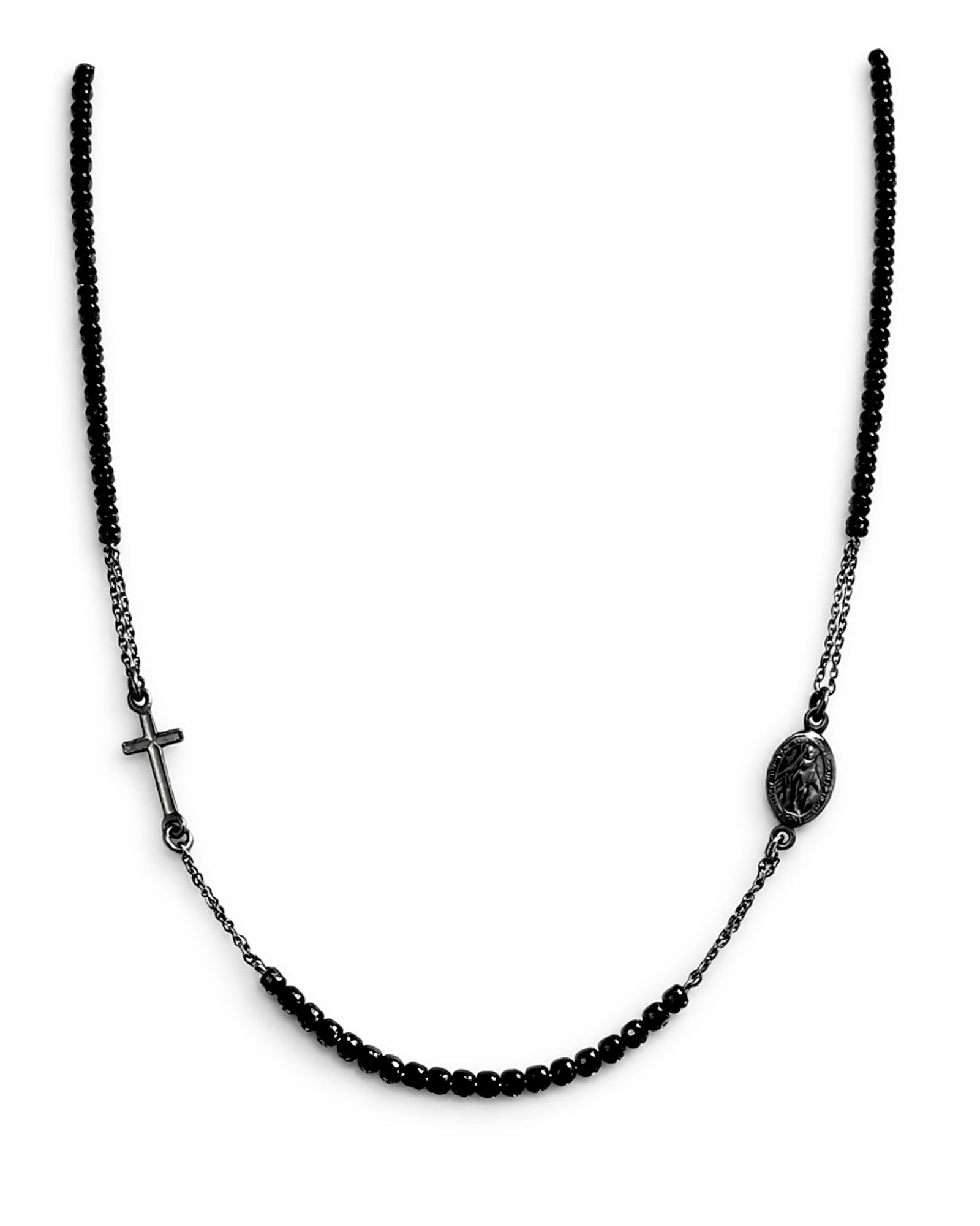Colar Cruz e Nossa Senhora das Graças em Prata Escurecida