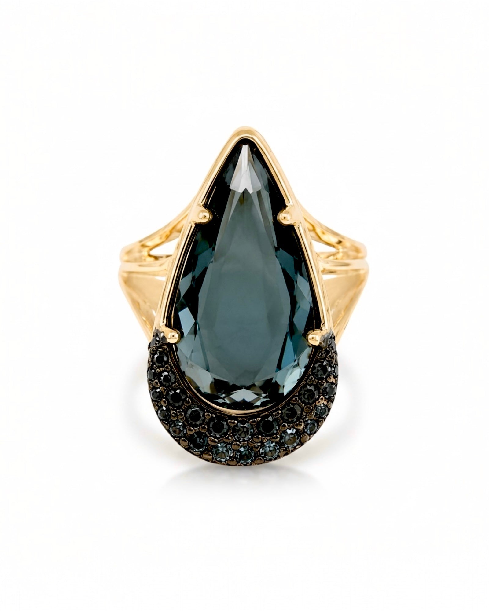 Blue Teardrop Ring in Gold-Plated Silver