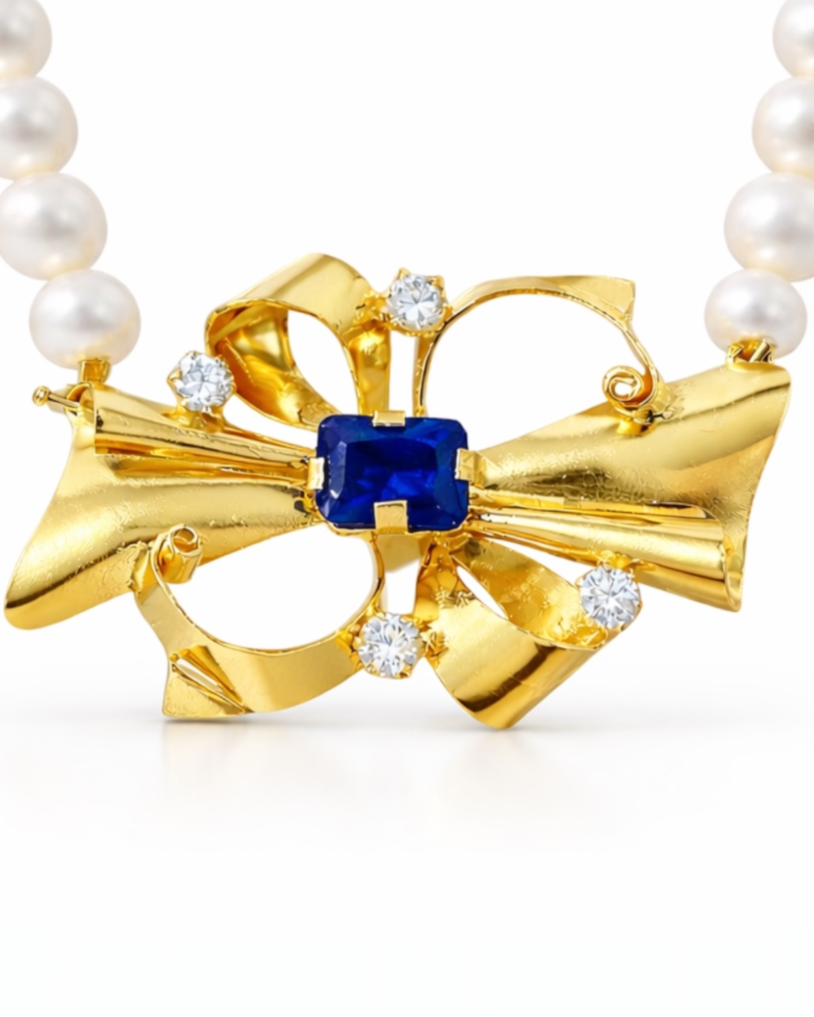 Baroque Pearl Necklace with Blue Stone in Gold-Plated Silver