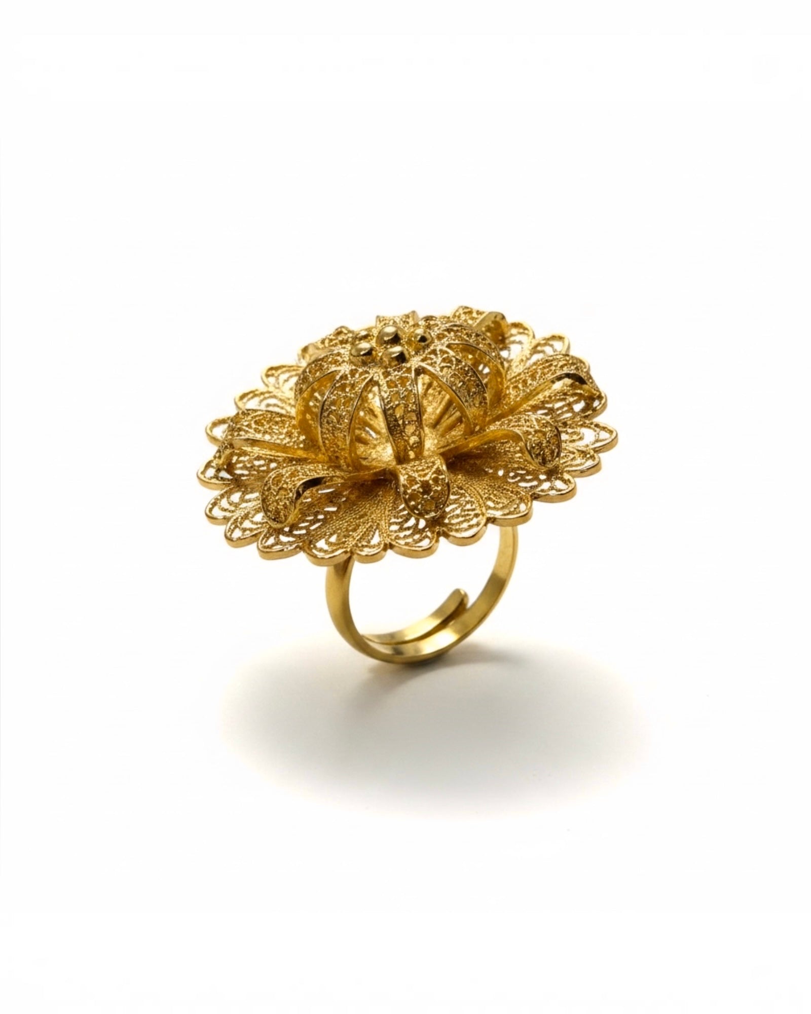 Anel Flor Filigrana em Prata Dourada