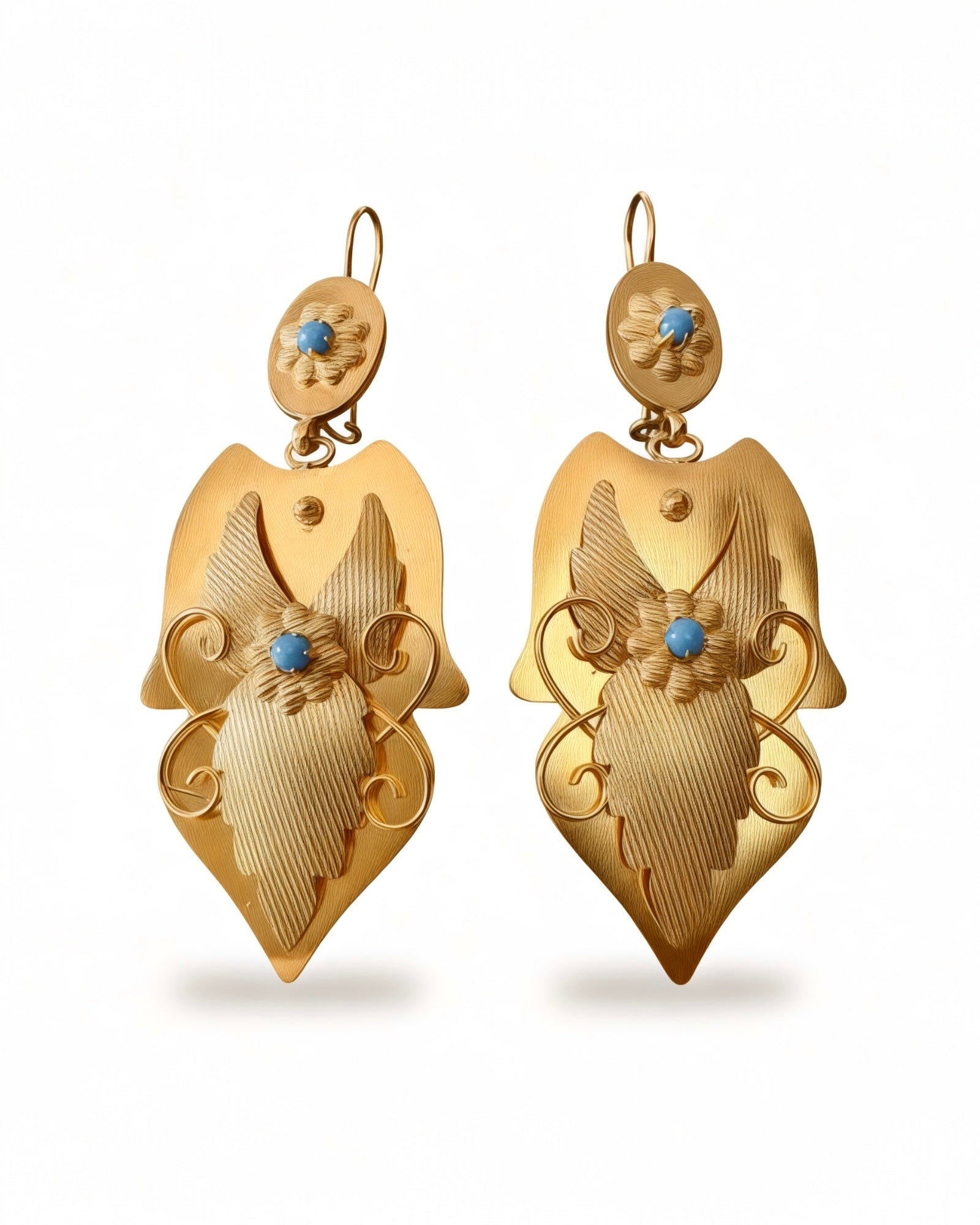 Gold Baroque Earrings with Turquoise Stones