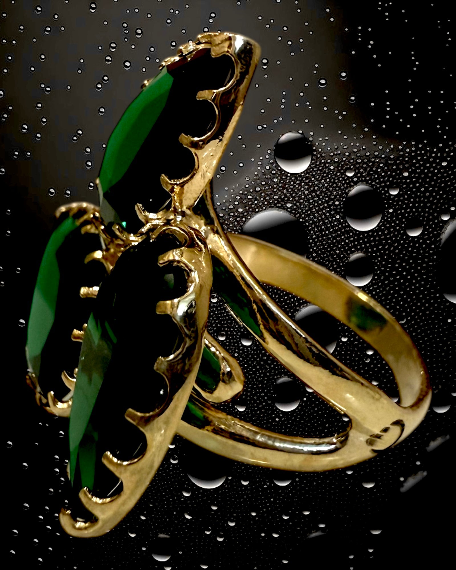 Red Stone Drop Ring in Gold Plated Silver