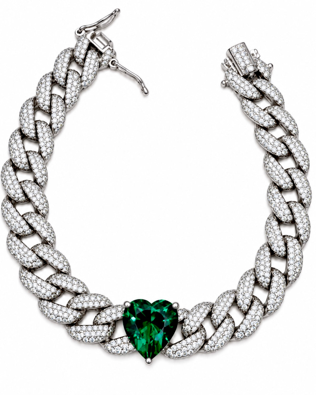 Pulseira com Brilho e Coração Verde em Prata