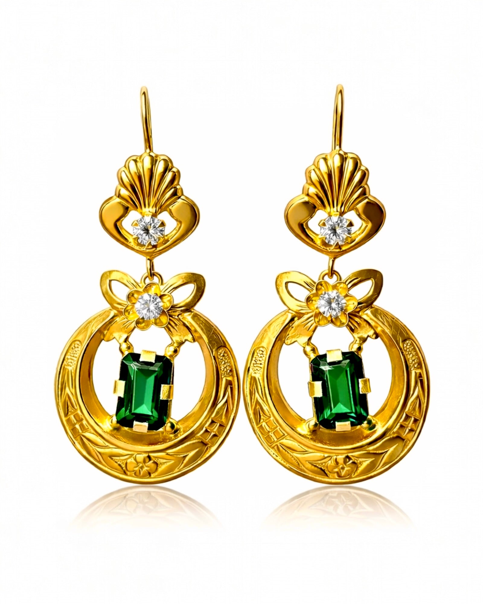 Baroque Earrings with Green Stones in Gold-Plated Silver