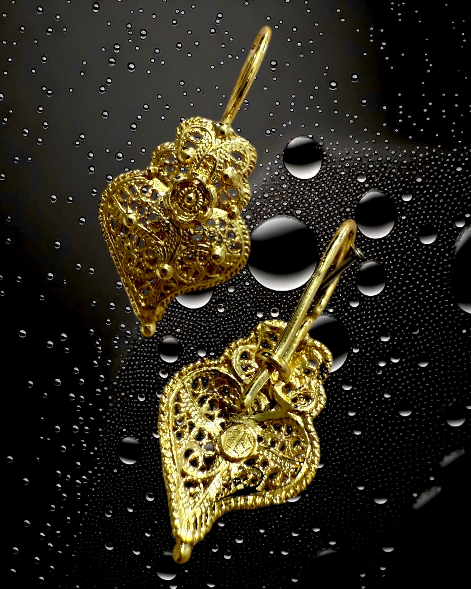 Filigree Heart Earrings in Gold Plated Silver