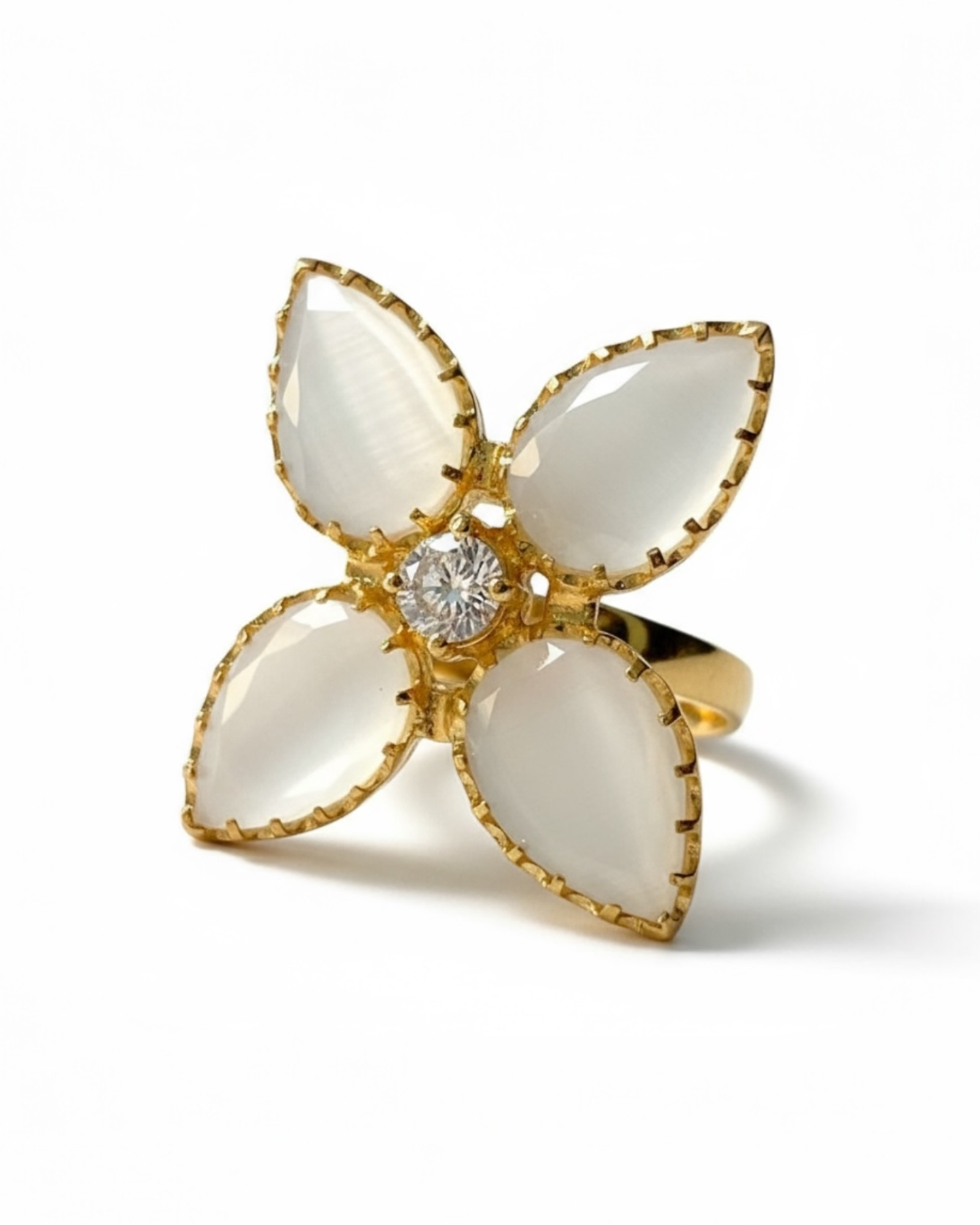 Milky White Flower Ring in Gold-Plated Silver