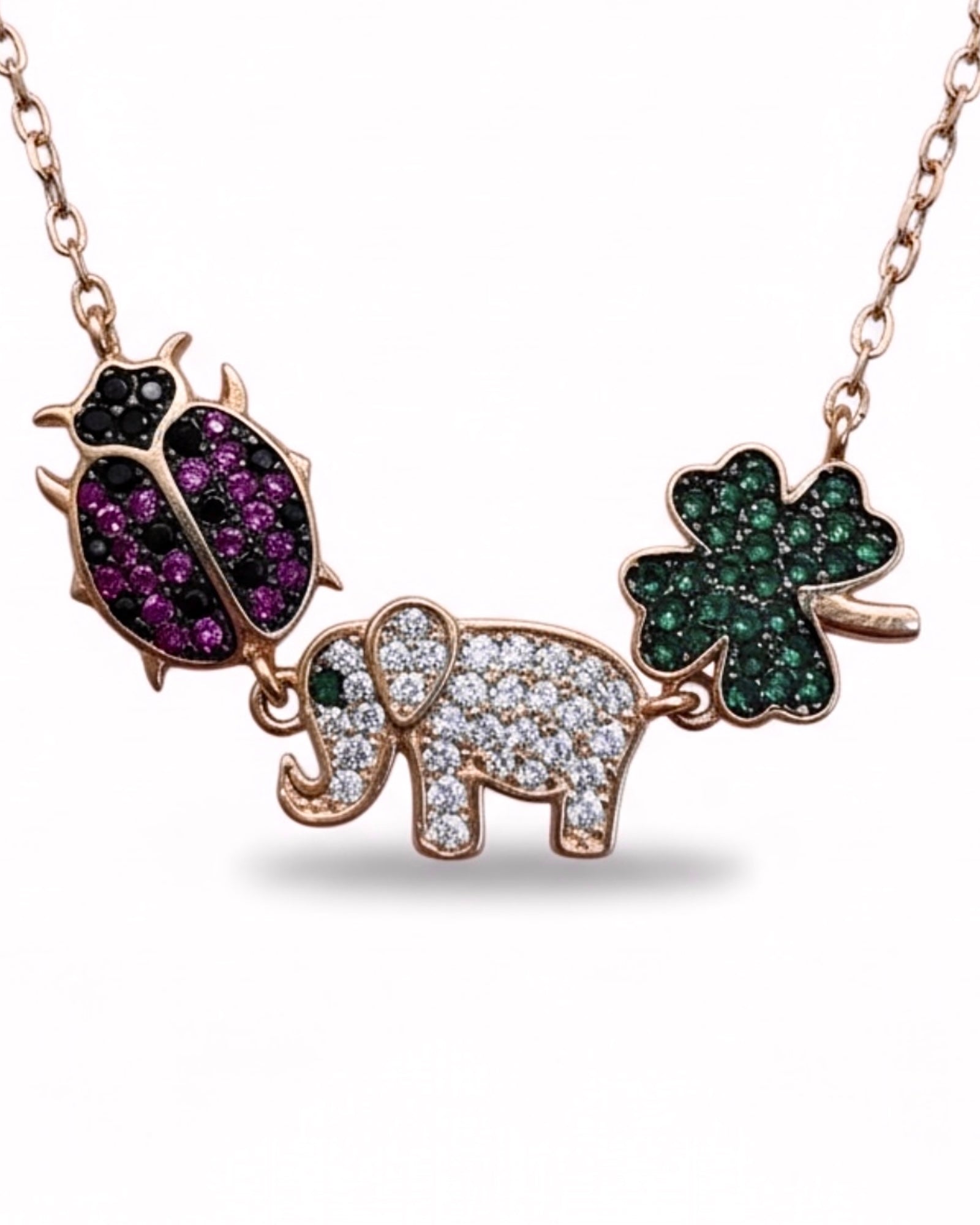 Colar Sorte Elefante Trevo Joaninha