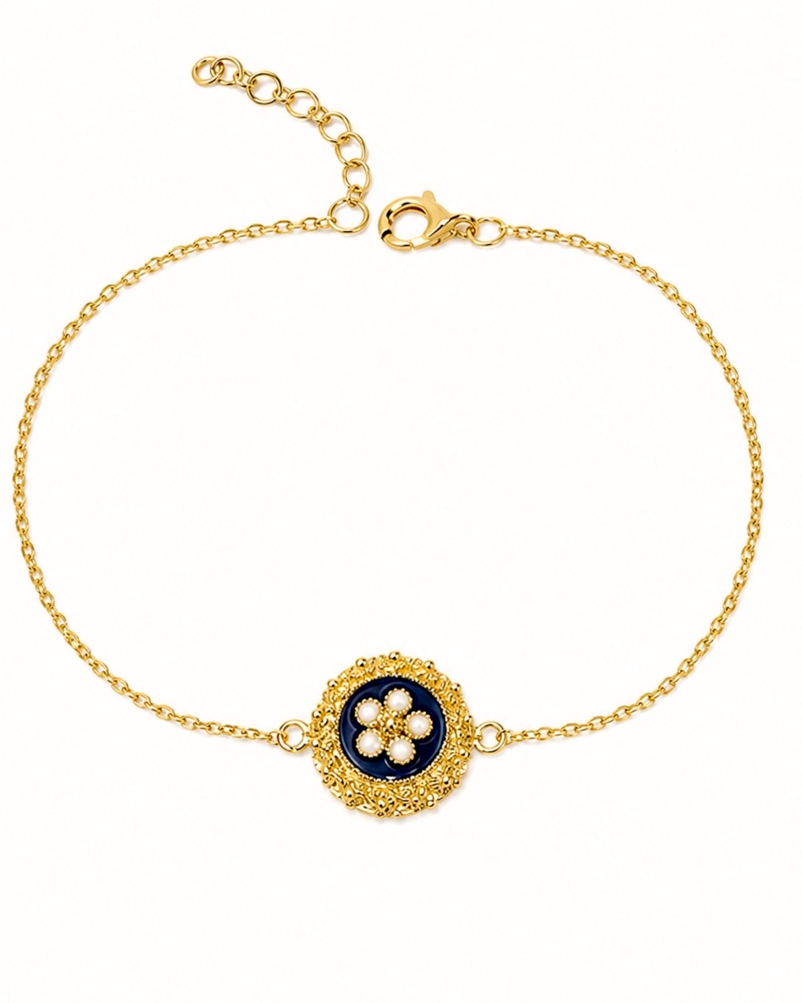 Pulseira de Caramujo Azul em Prata Dourada