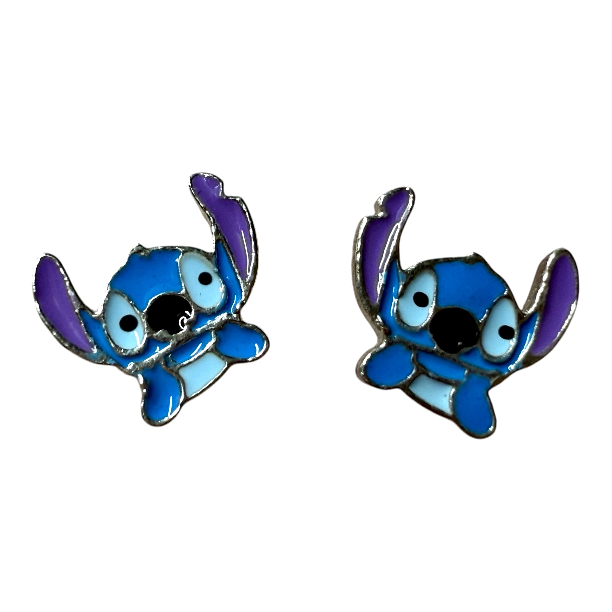 Brincos Stitch Azul em Prata