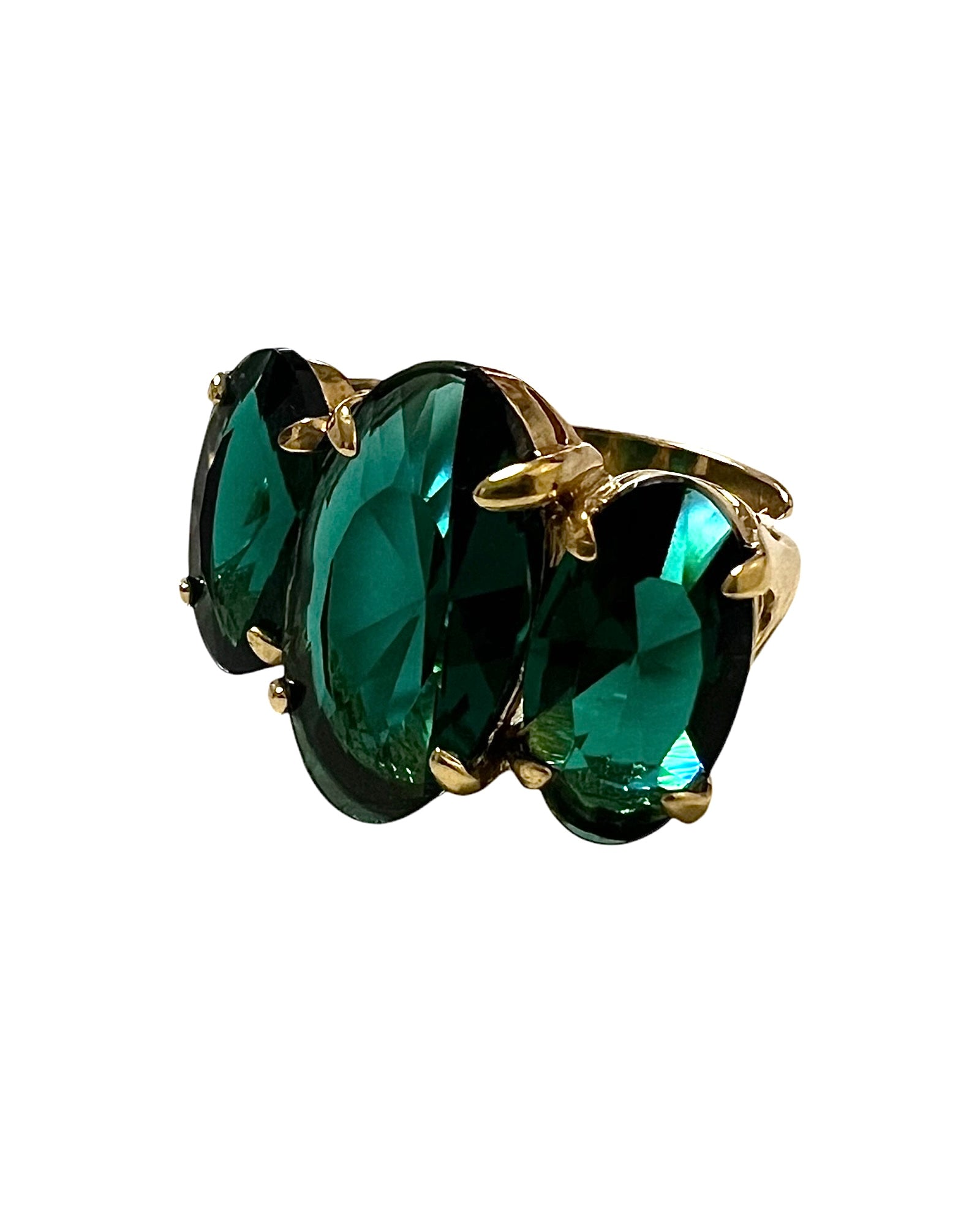 Green Ring in Gold Plated Silver