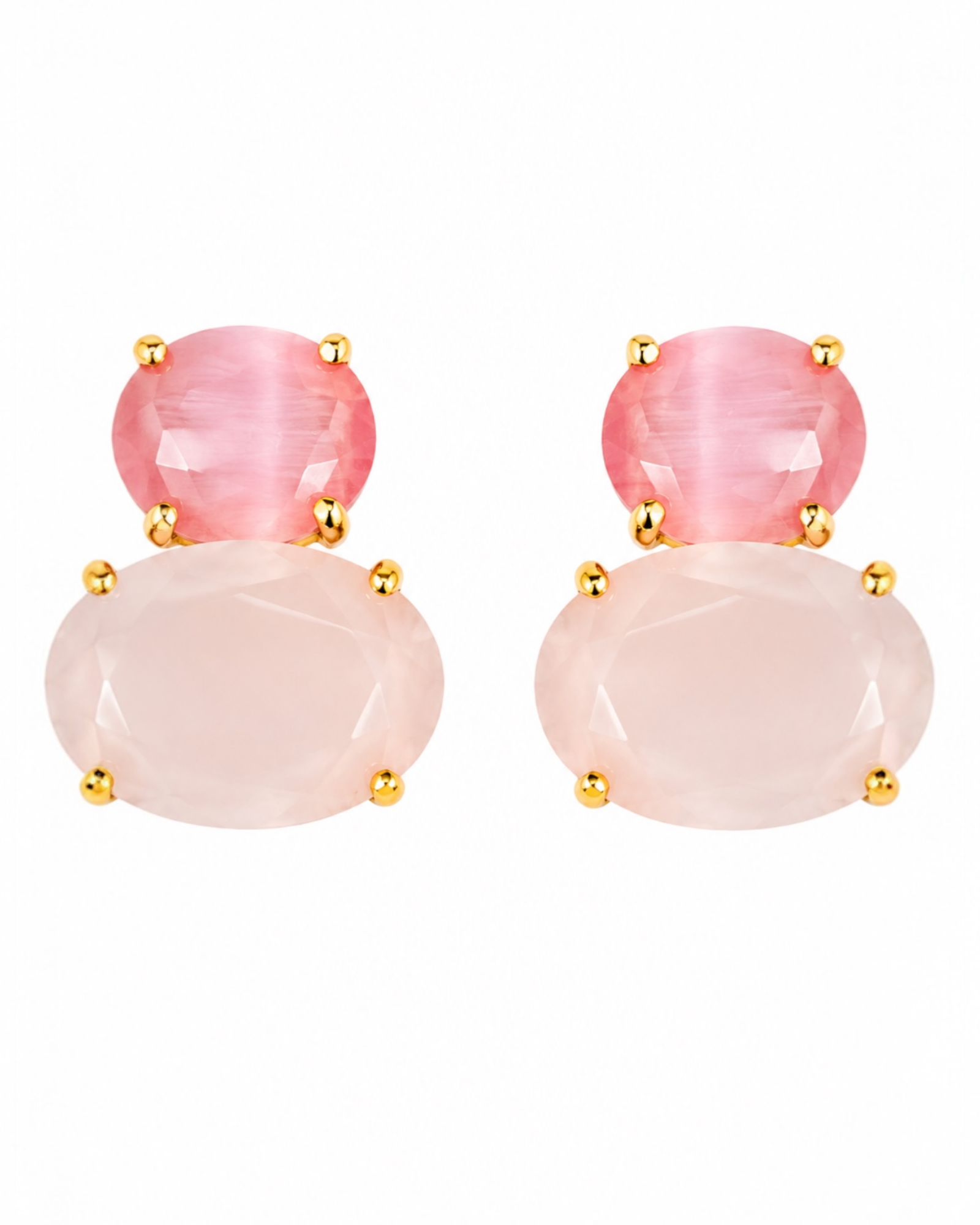 Brincos com Pedra Cor de Rosa em Prata Dourada