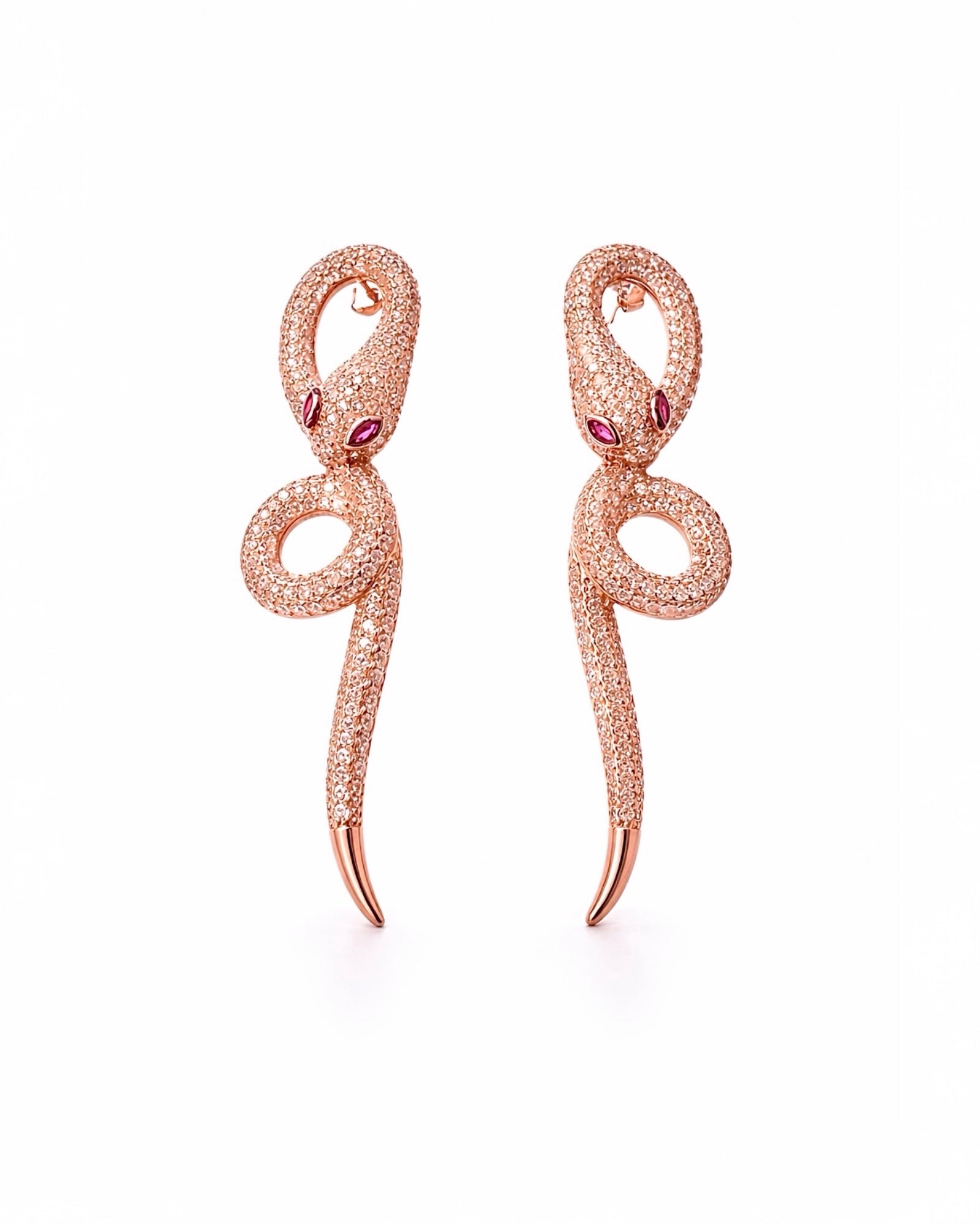 Brincos Cobras em Prata Rosa