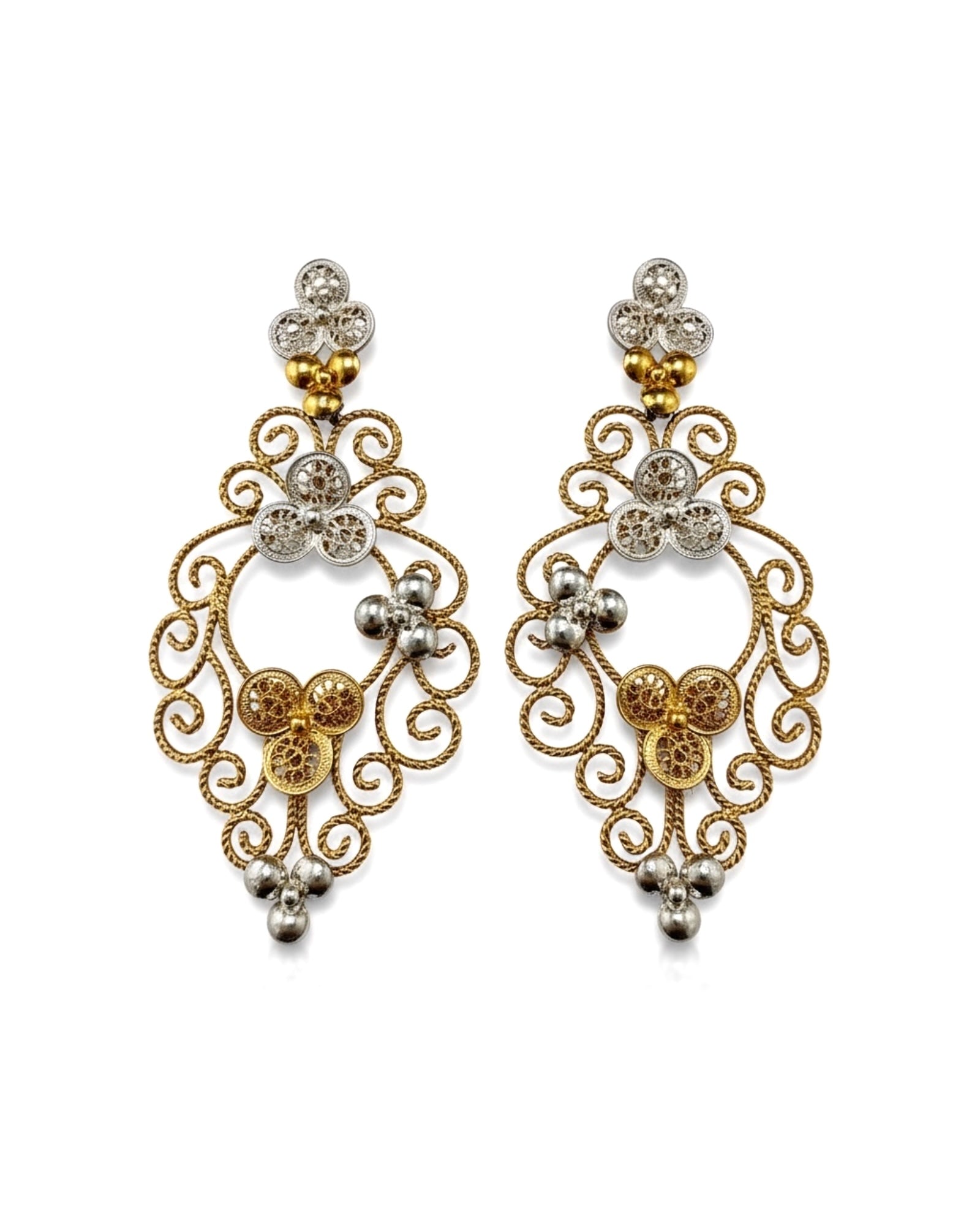 Traditional Earrings in Gold-Plated and White Silver