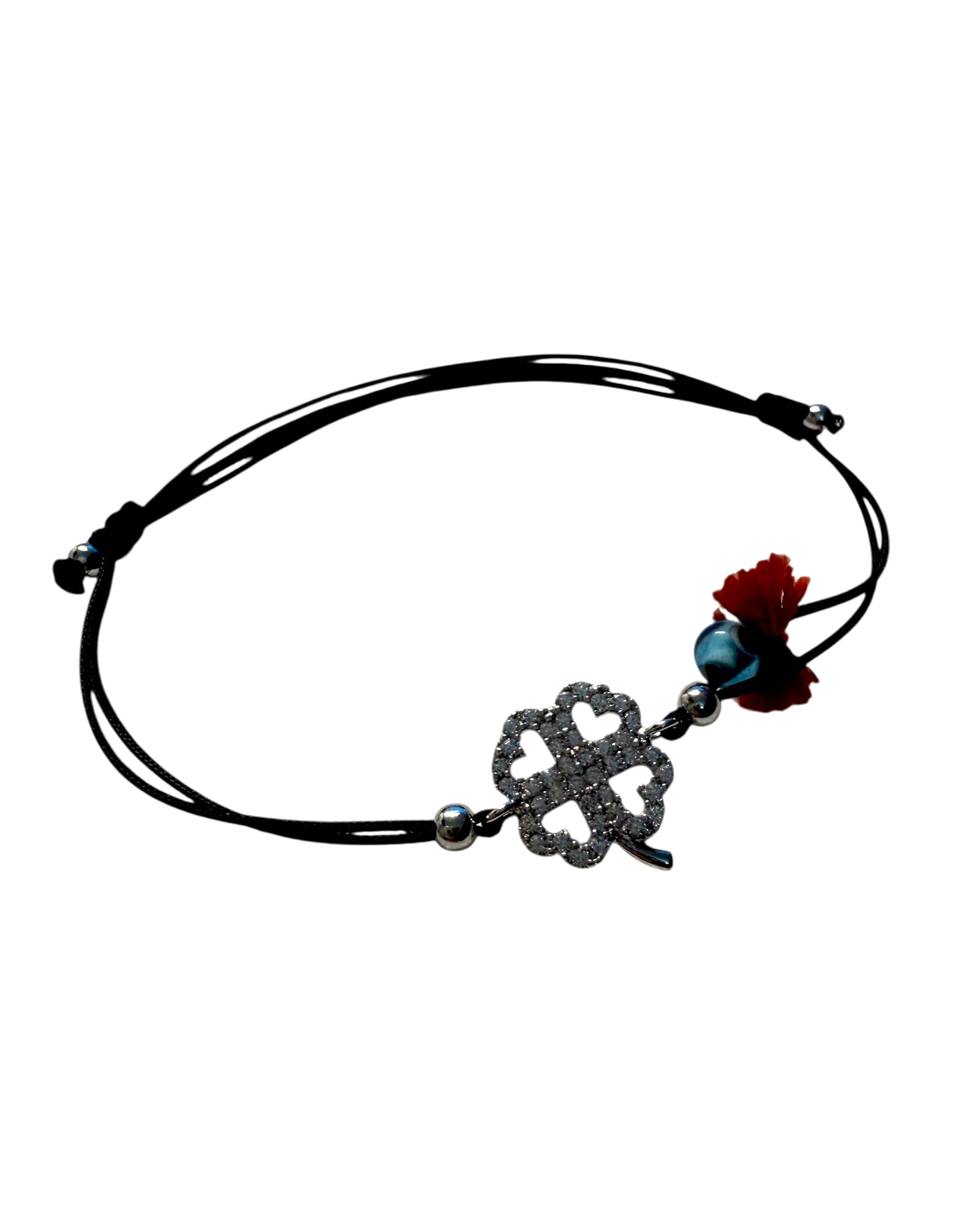 Pulseira Seda Trevo em Prata