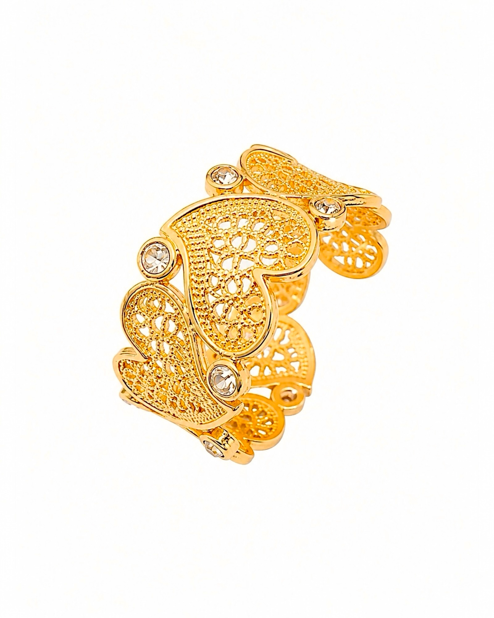 Ring with Filigree Hearts in Gold-Plated Silver