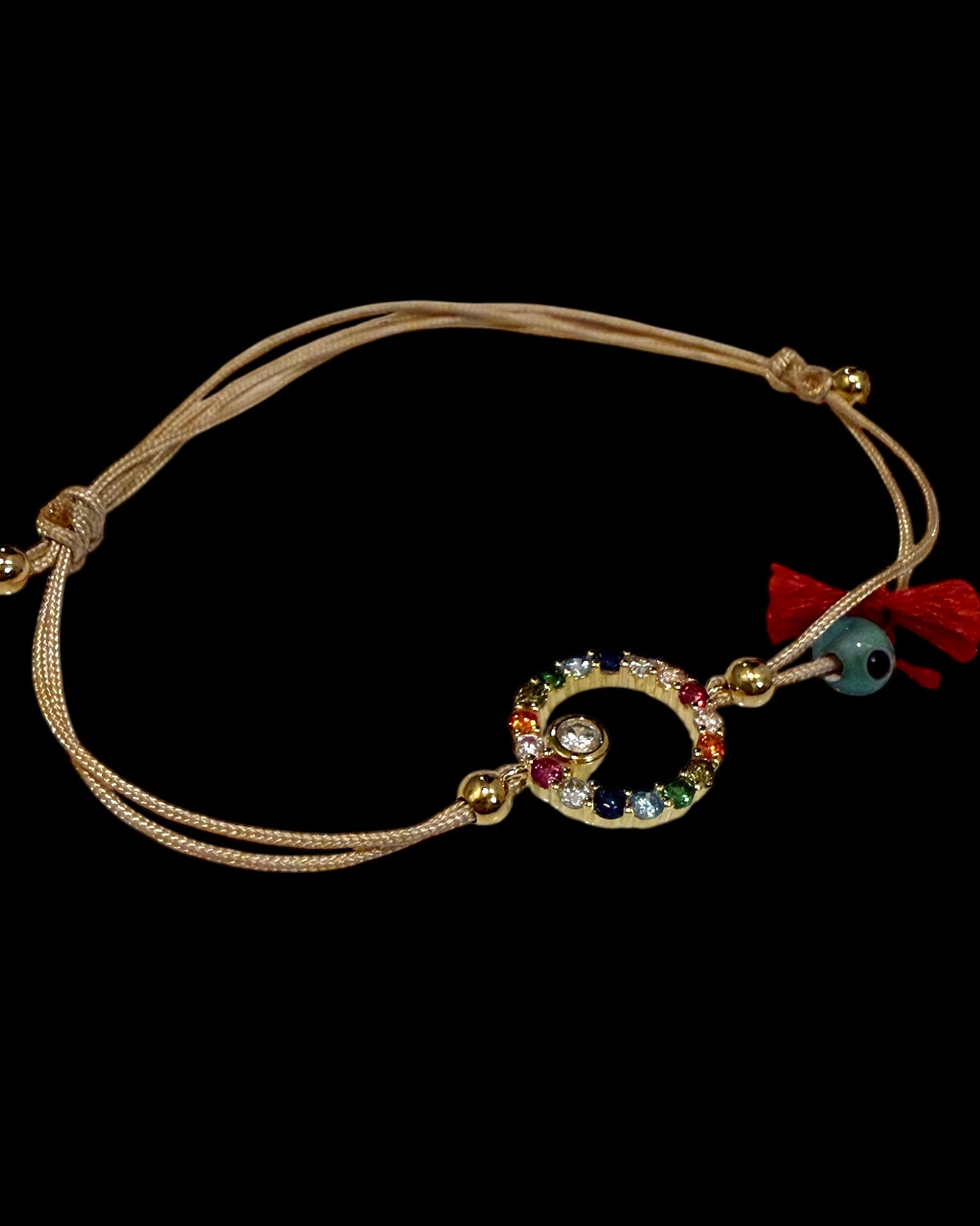 Pulseira de Seda Arco-Íris em Prata Dourada