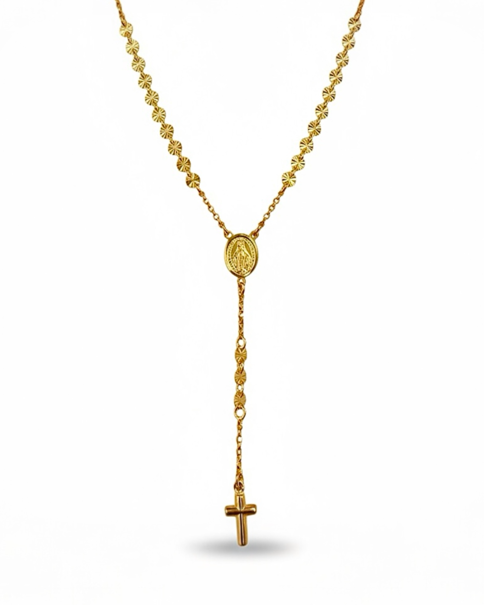 Colar Terço em Prata Dourada