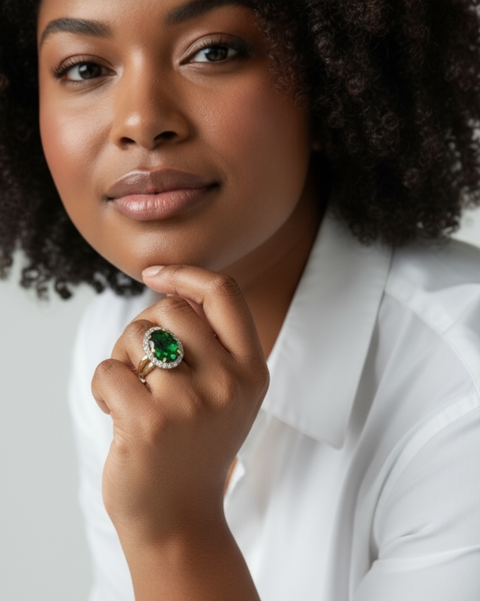 Anel Lady Di Verde em Prata e Ouro
