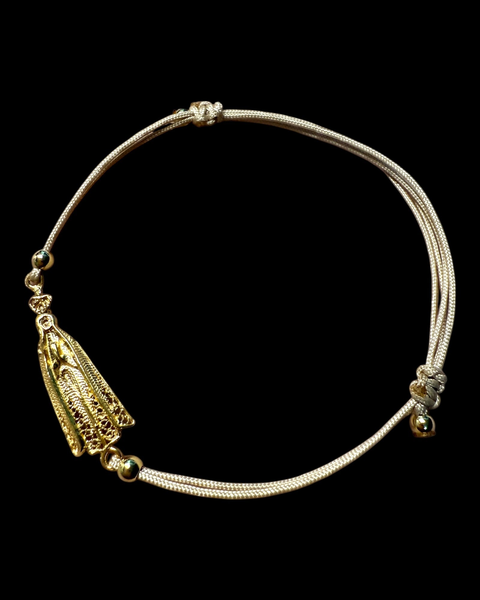 Pulseira Seda Nossa Senhora de Fátima em Prata Dourada