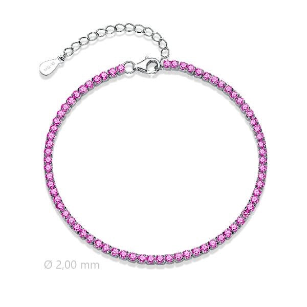 Pulseira Brilhos Rosa em Prata