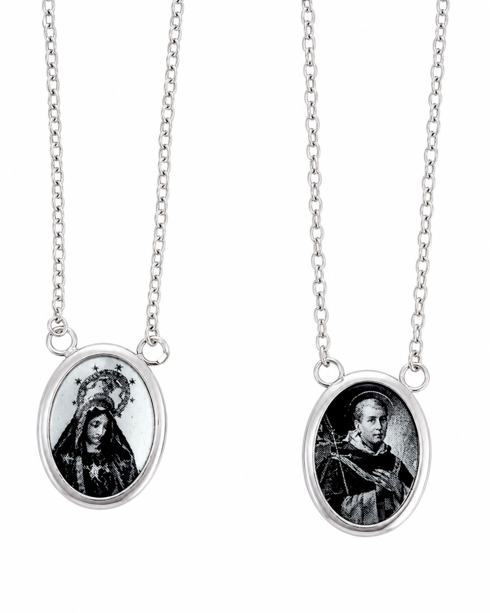 Escapulário Esmalte com São Bartolomeu dos Martires e Nossa Sra. da Agonia em Prata