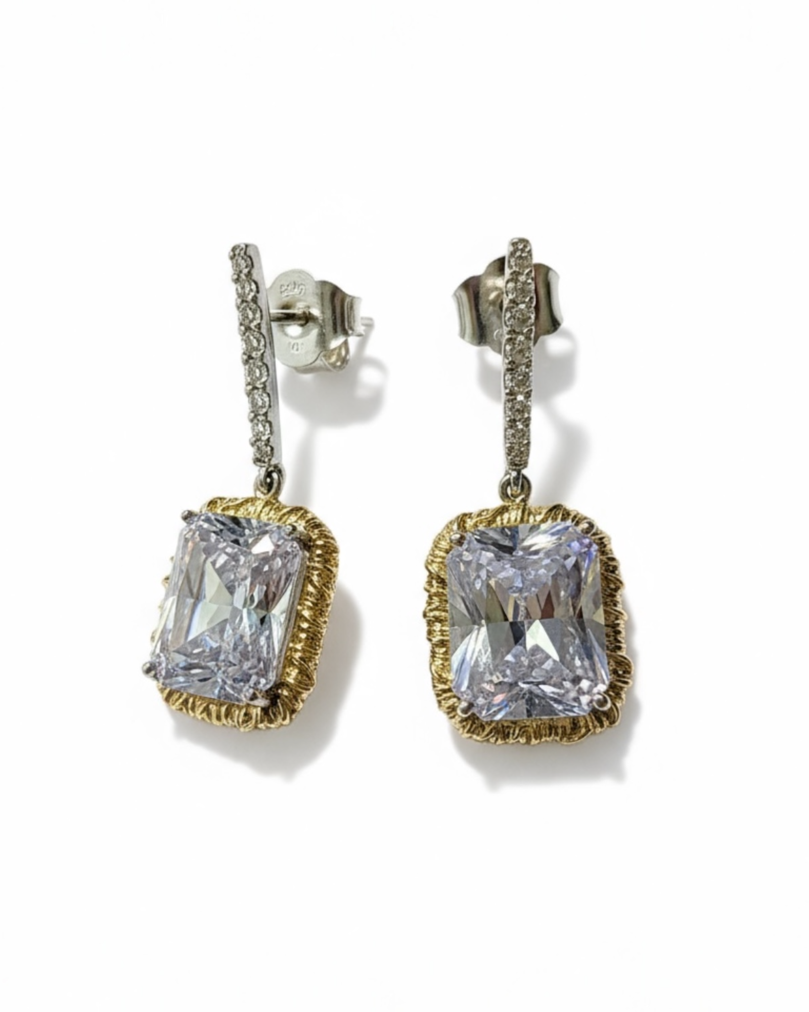 Silver and Gold Earrings with Quartz