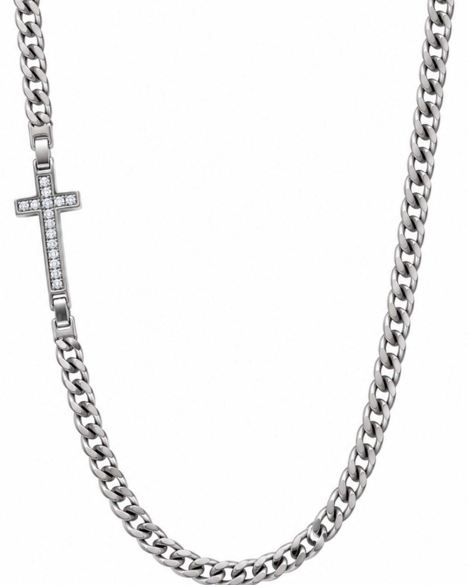 Colar Cruz com Pedras em Prata - Homem