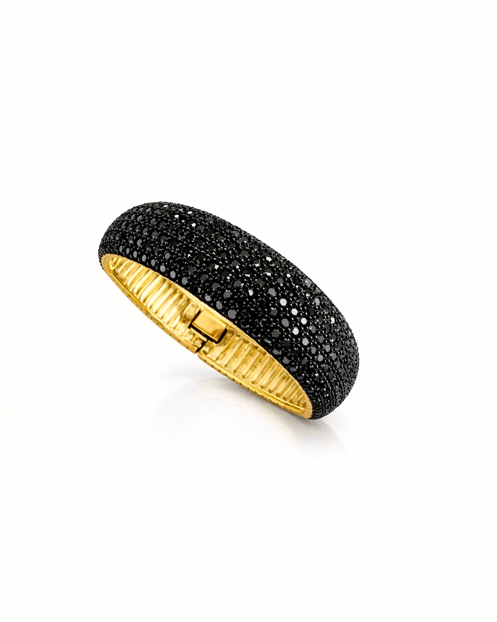 Escrava / Pulseira Pedras Pretas em Prata Dourada