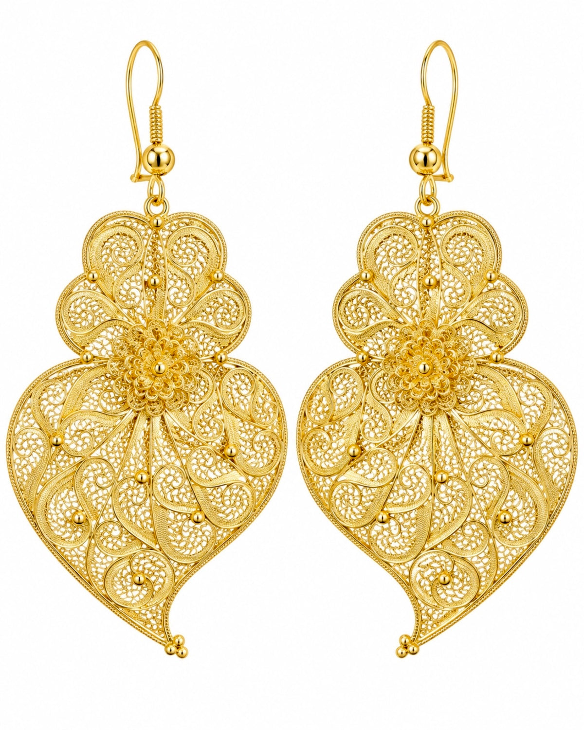 Viana Heart Filigree Earrings in Gold-Plated Silver