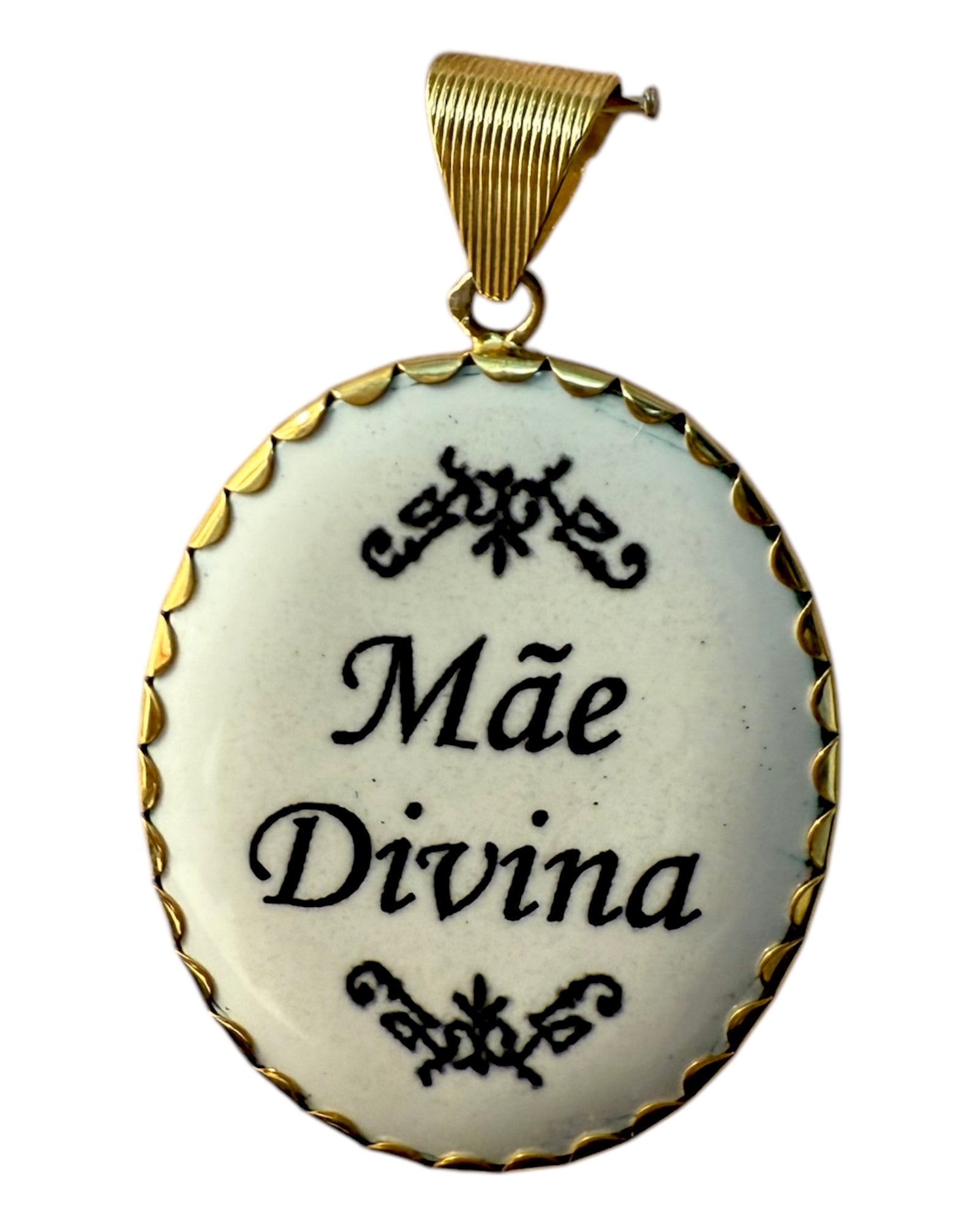 Medalha Mãe Divina com Esmalte a Cores Claras em Prata Dourada