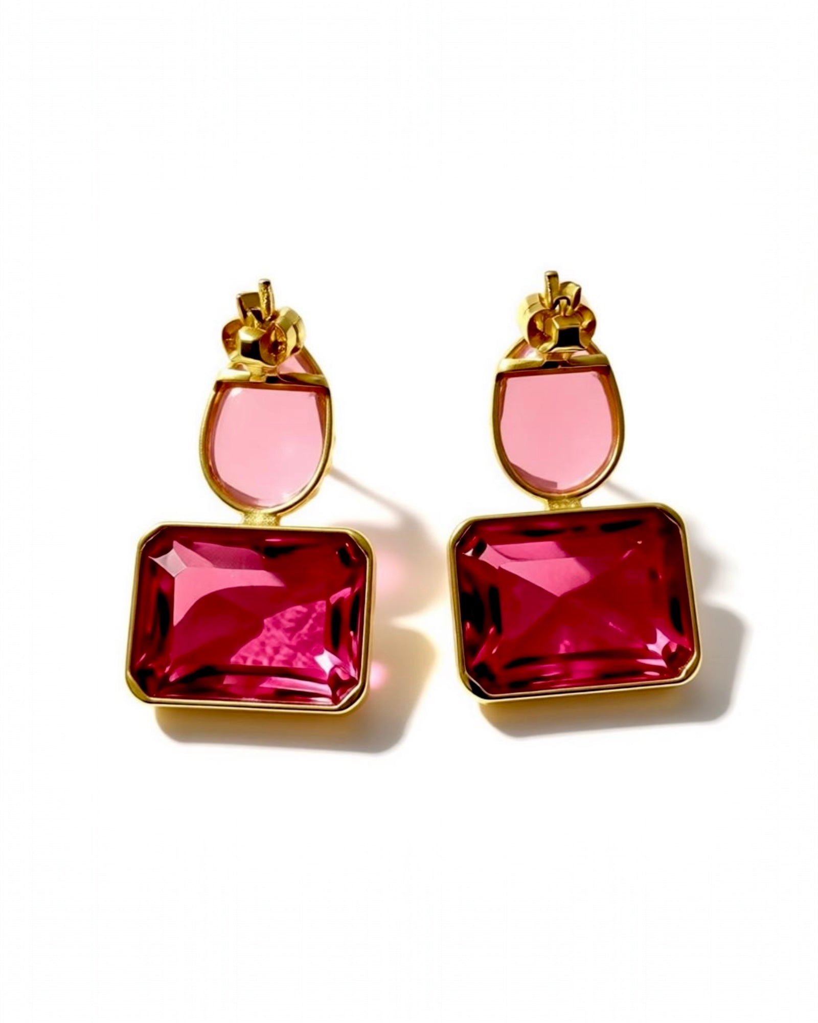 Pink Stone Earrings in Gold-Plated Silver