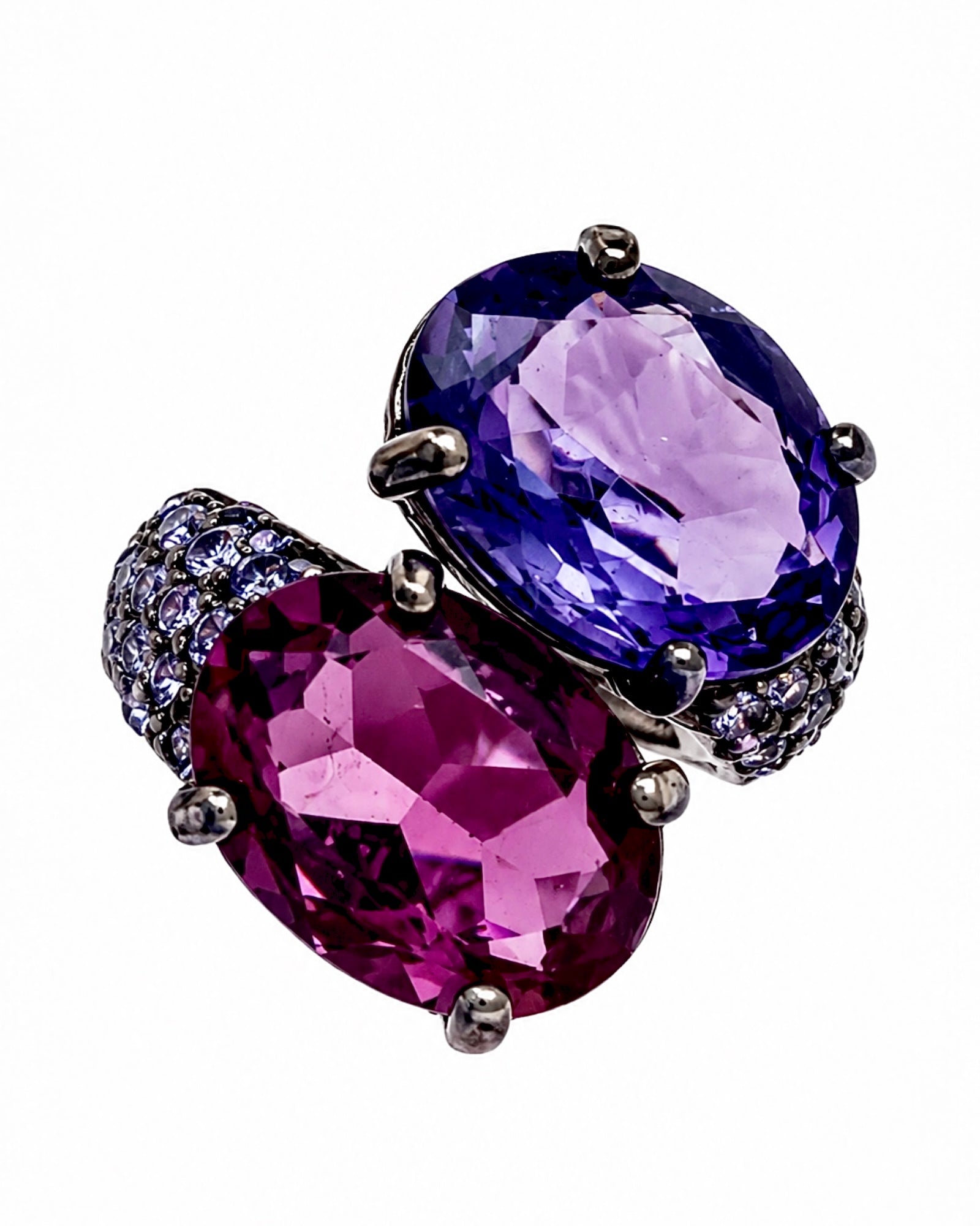 Anel Pedra Rosa e Lilas em Prata