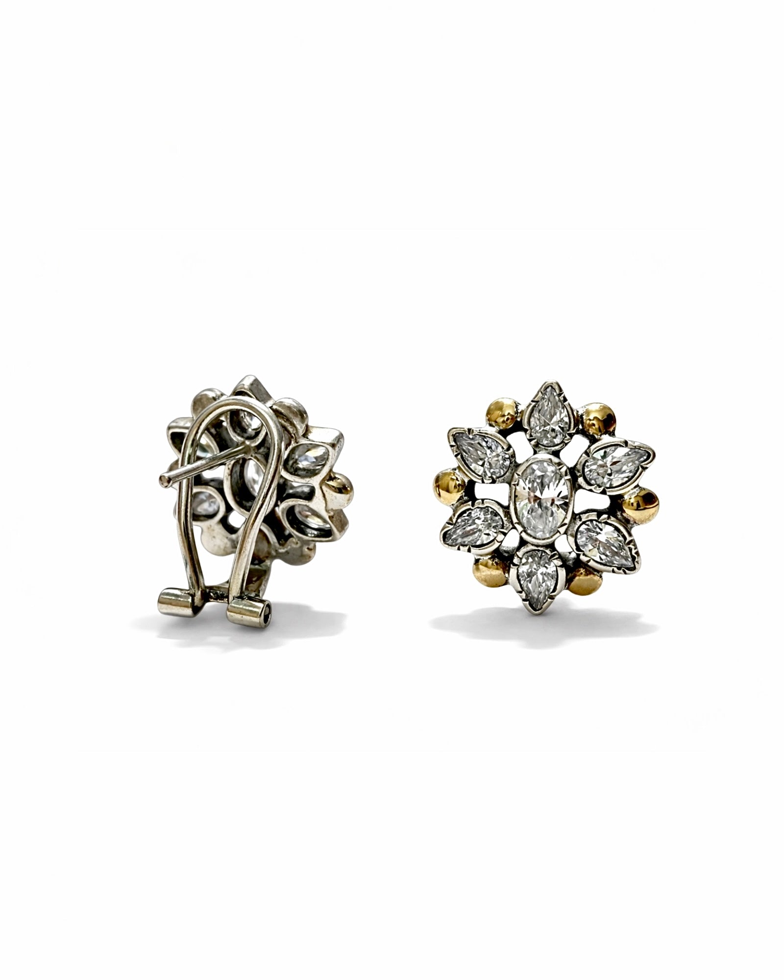 Flower Earrings in Silver and Gold