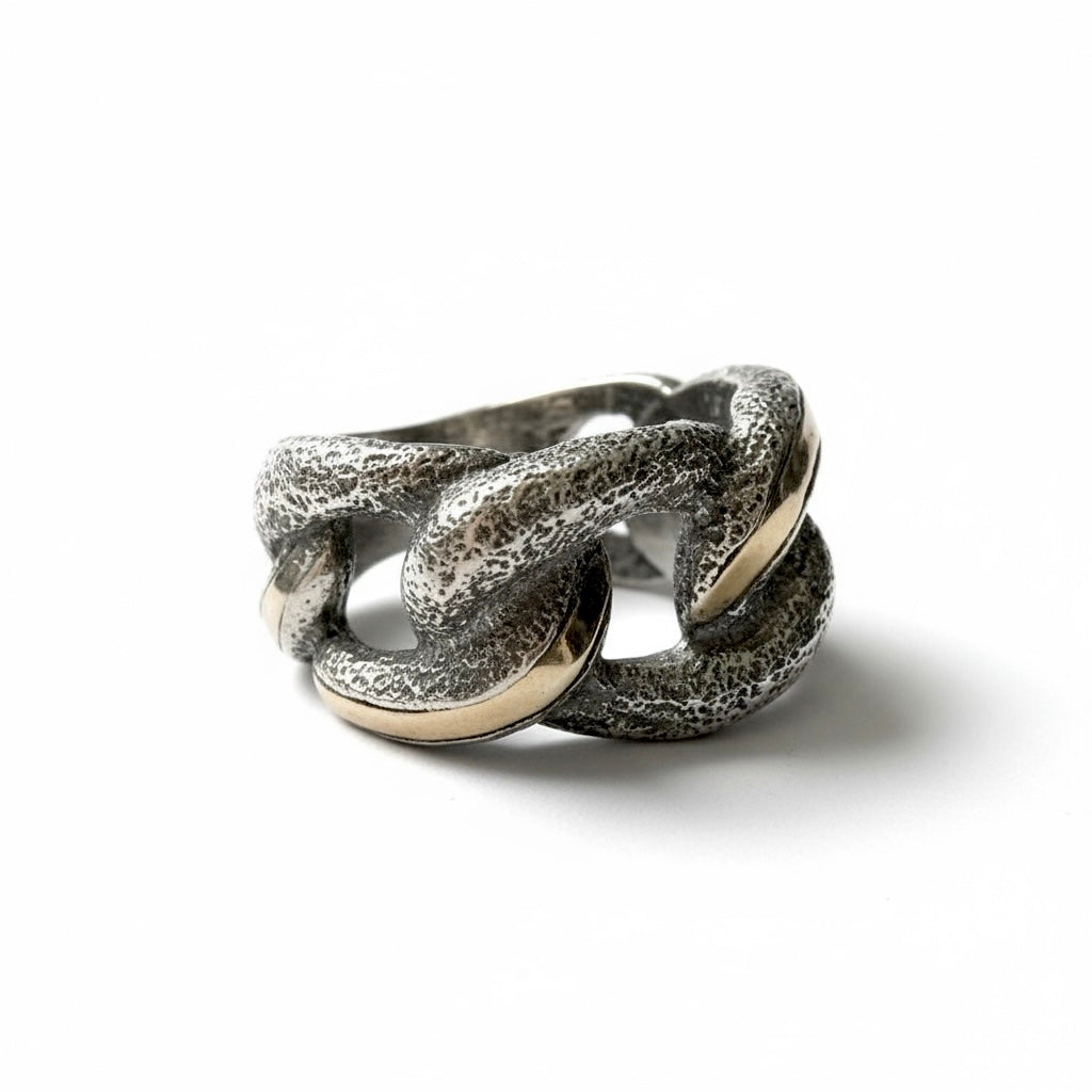 Silver and gold chain ring