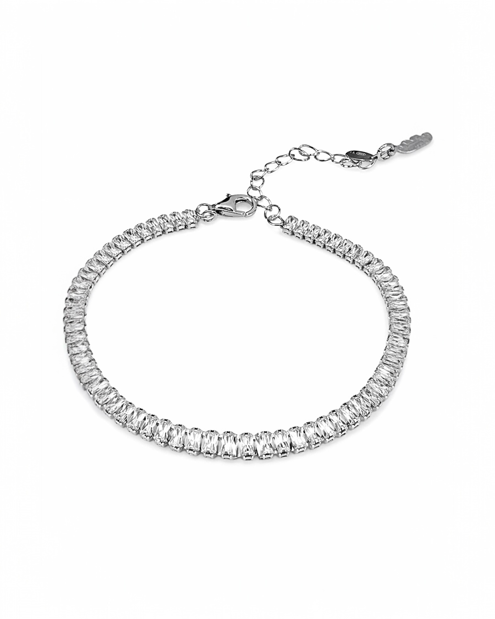 Pulseira em Prata com Baguetes Brilhantes