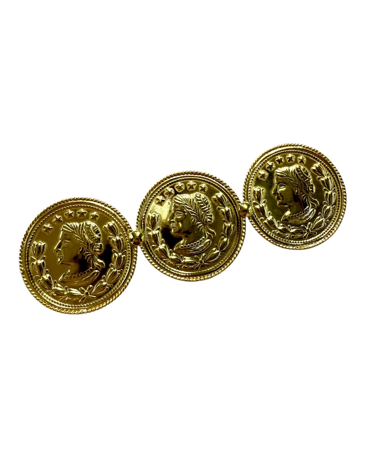 Alfinete com Moedas em Prata Dourada