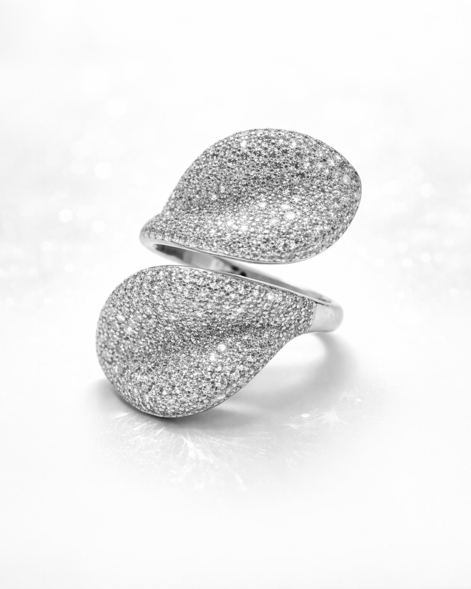 Anel 2 Pétalas em Prata Branca