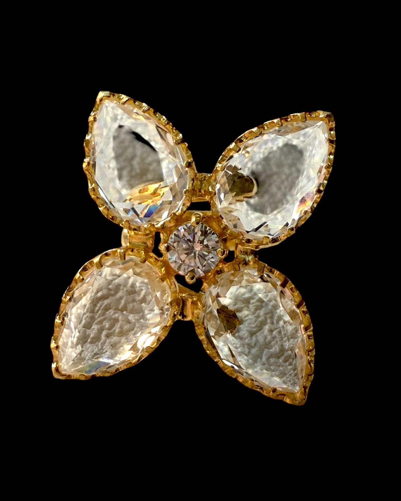 Anel Flor Brilhante em Prata Dourada