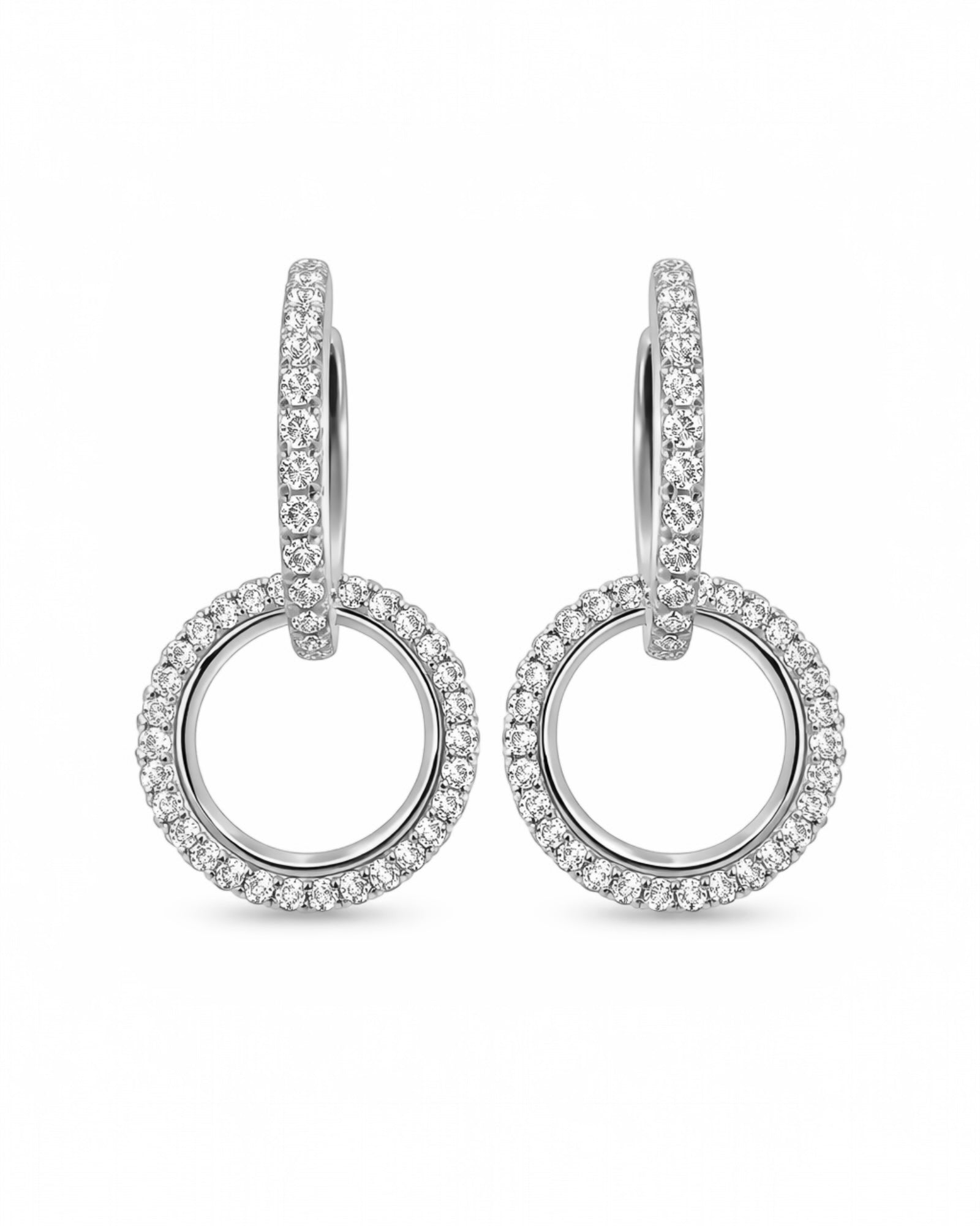 Brincos Argolas Duplas com Brilho em Prata