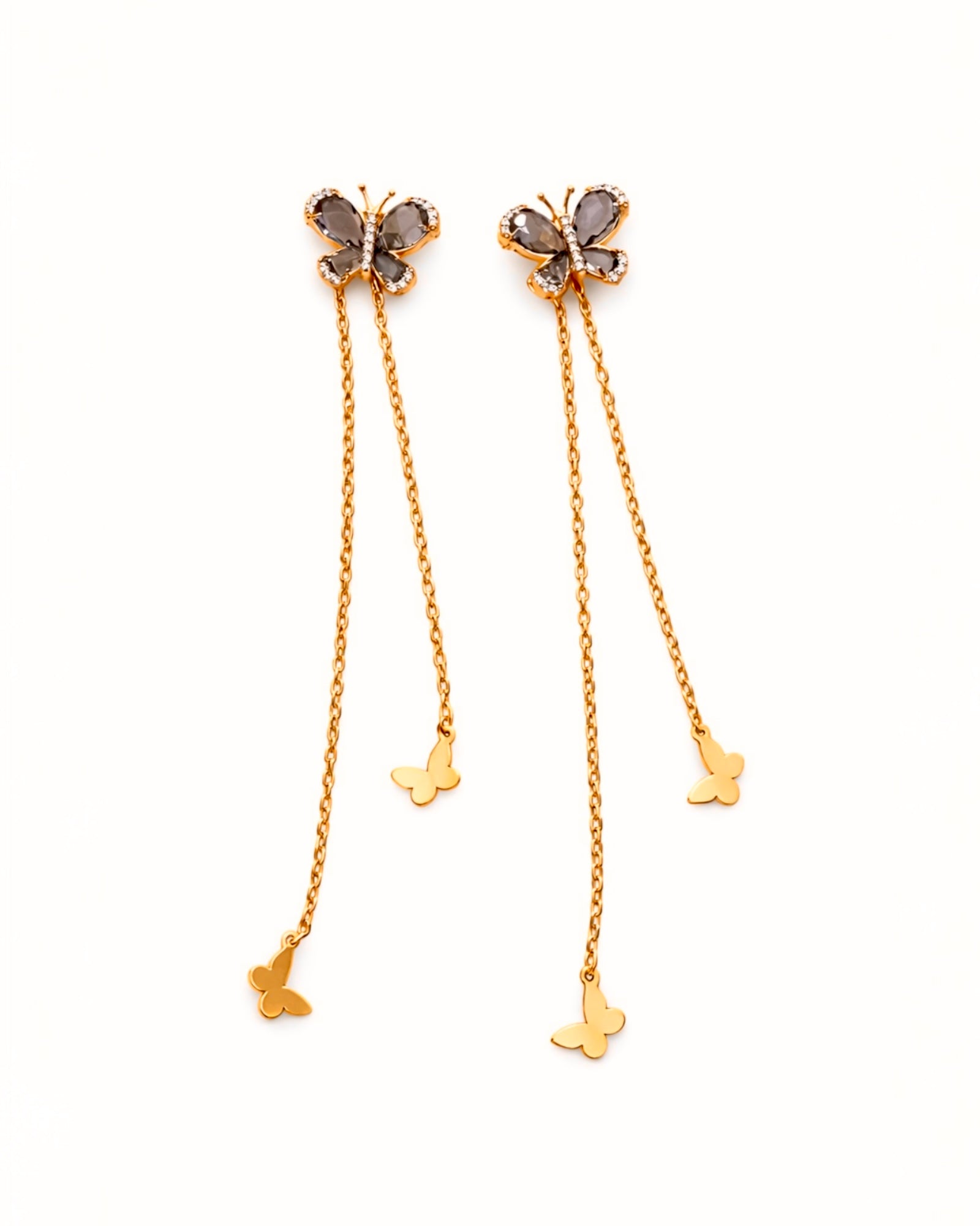 Brincos Borboletas em Prata Dourada