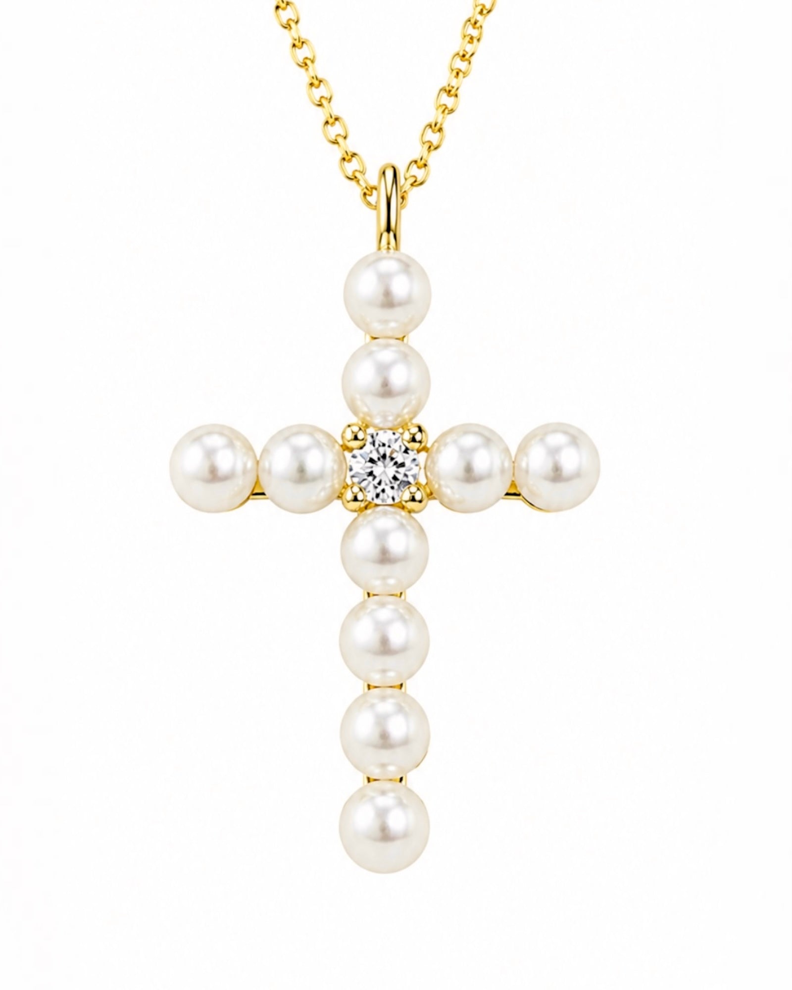 Faith Necklace with Pearl Cross in Gold-Plated Silver