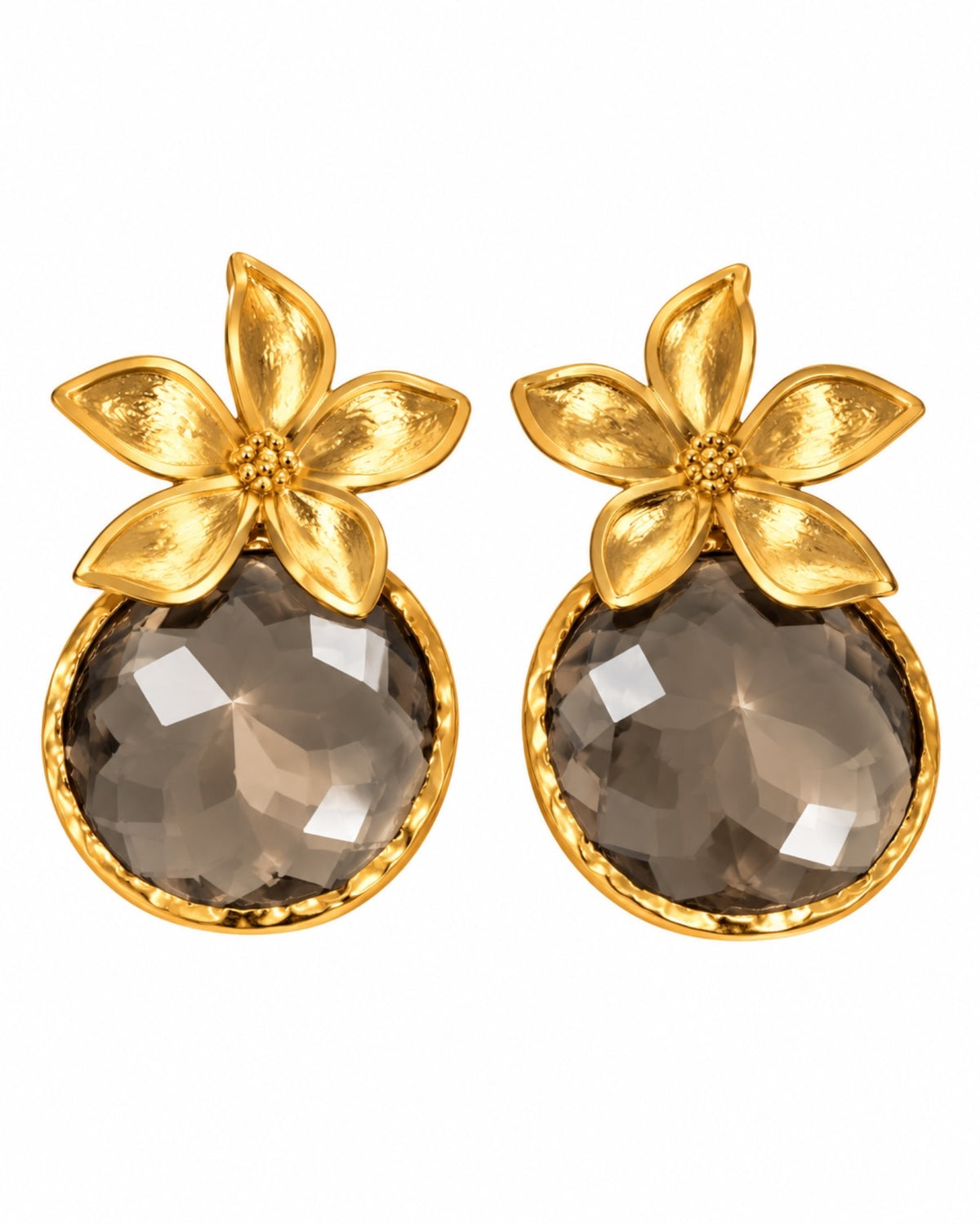 Flower Earrings in Smoky Gray Gold Plated Silver