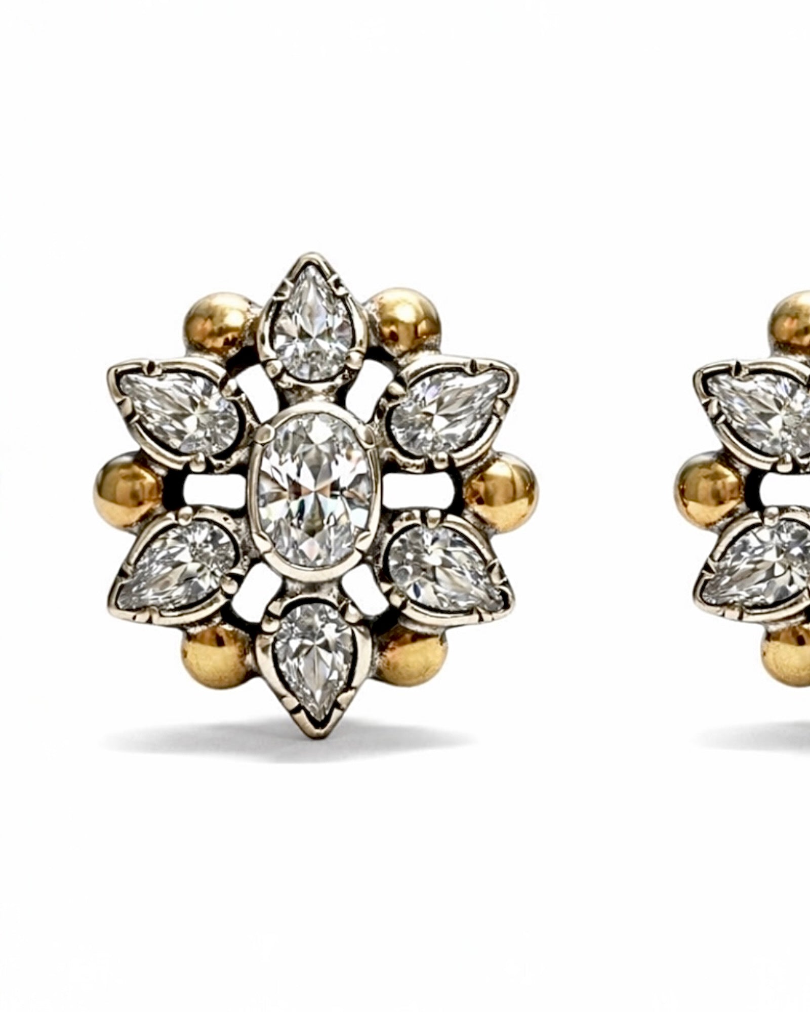 Brincos Flor em Prata e Ouro