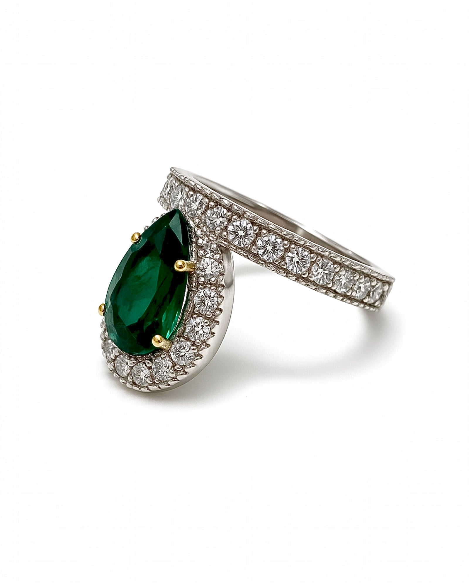 Ring with Green Drop in Silver and Gold