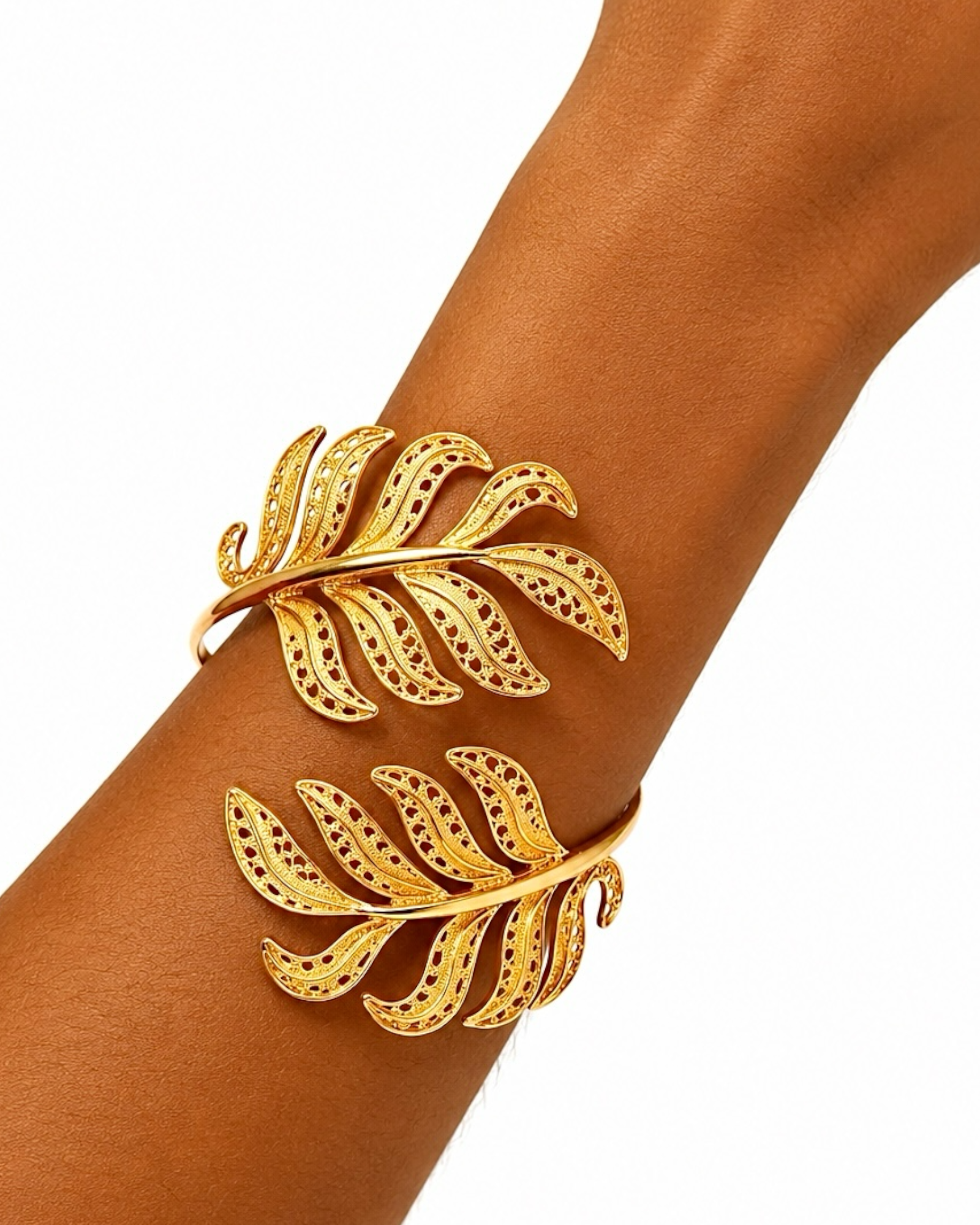 Pulseira Folhas de Filigrana em Prata Dourada