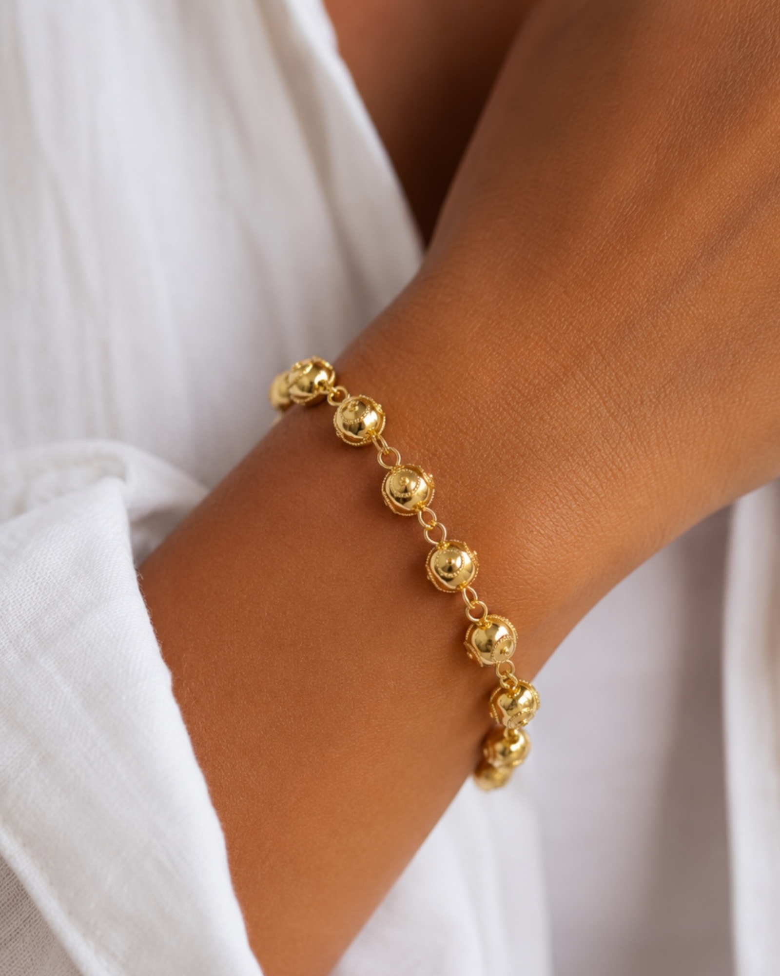 Pulseira Contas de Viana em Prata Dourada