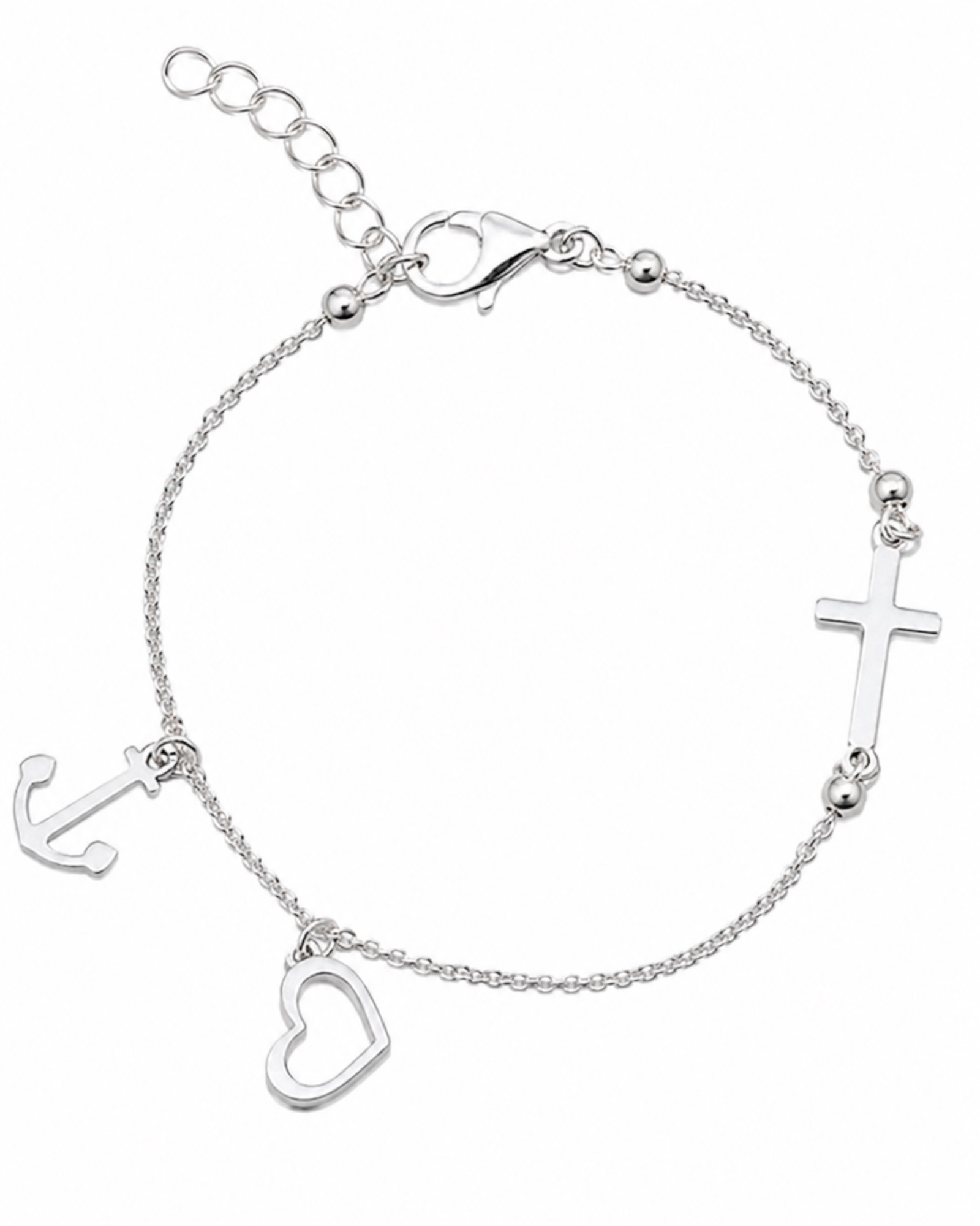 Silver Cross Bracelet with Anchor and Heart
