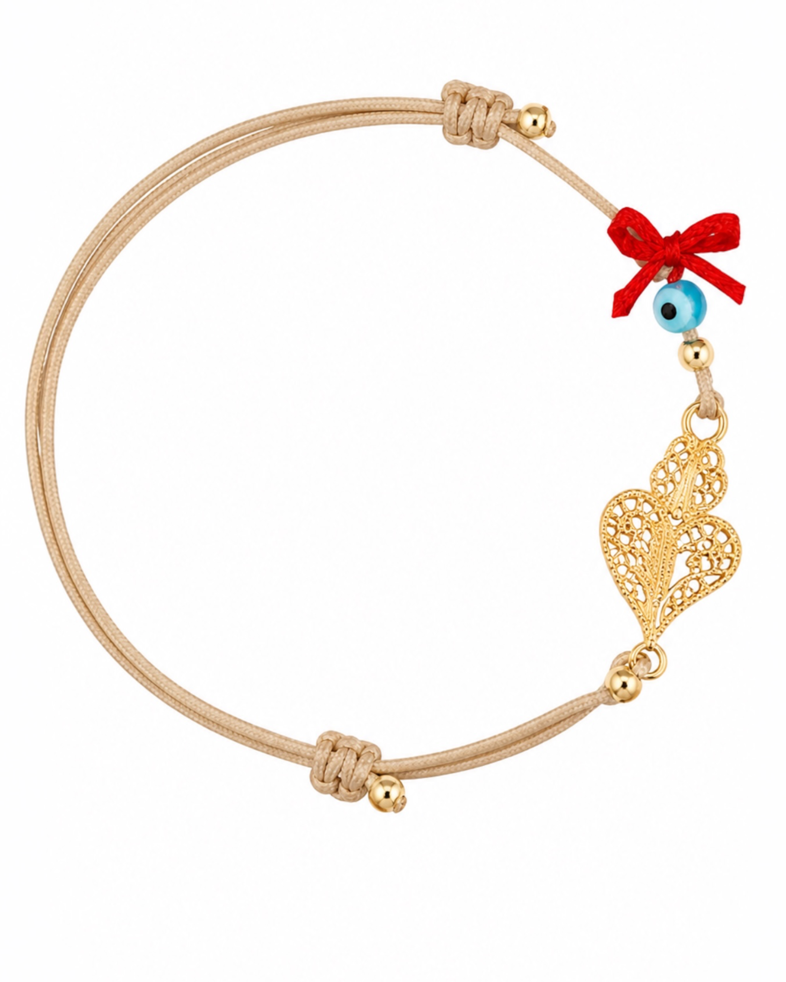 Pulseira Seda Coração de Viana em Prata Dourada